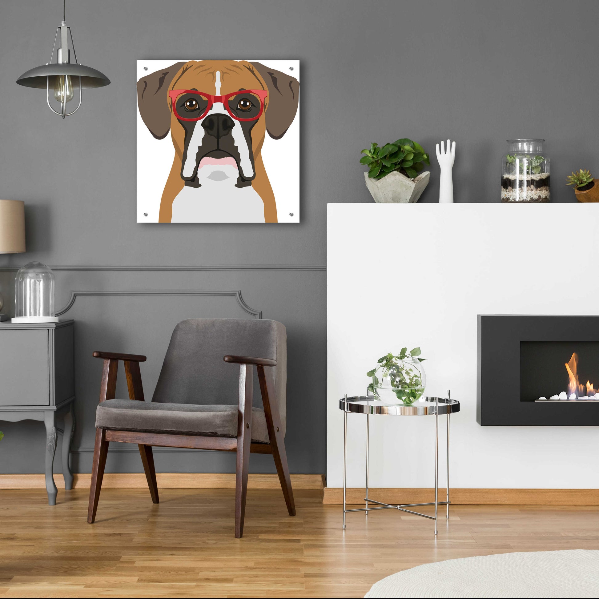 Epic Art 'Boxer Wearing Hipster Glasses' by Furbaby Affiliates, Acrylic Glass Wall Art,24x24