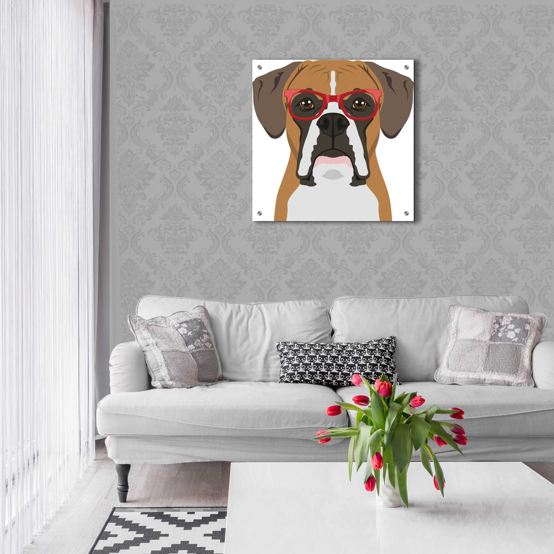 Epic Art 'Boxer Wearing Hipster Glasses' by Furbaby Affiliates, Acrylic Glass Wall Art,24x24