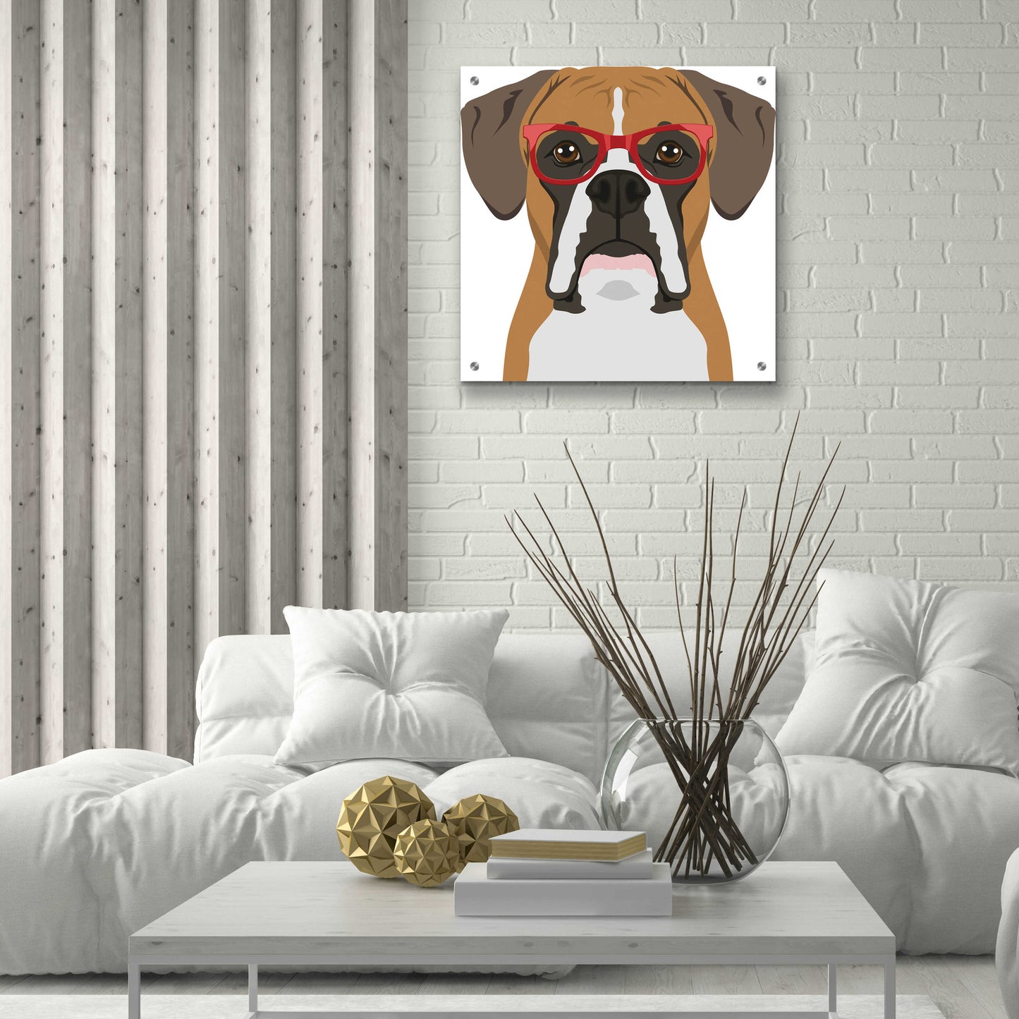 Epic Art 'Boxer Wearing Hipster Glasses' by Furbaby Affiliates, Acrylic Glass Wall Art,24x24