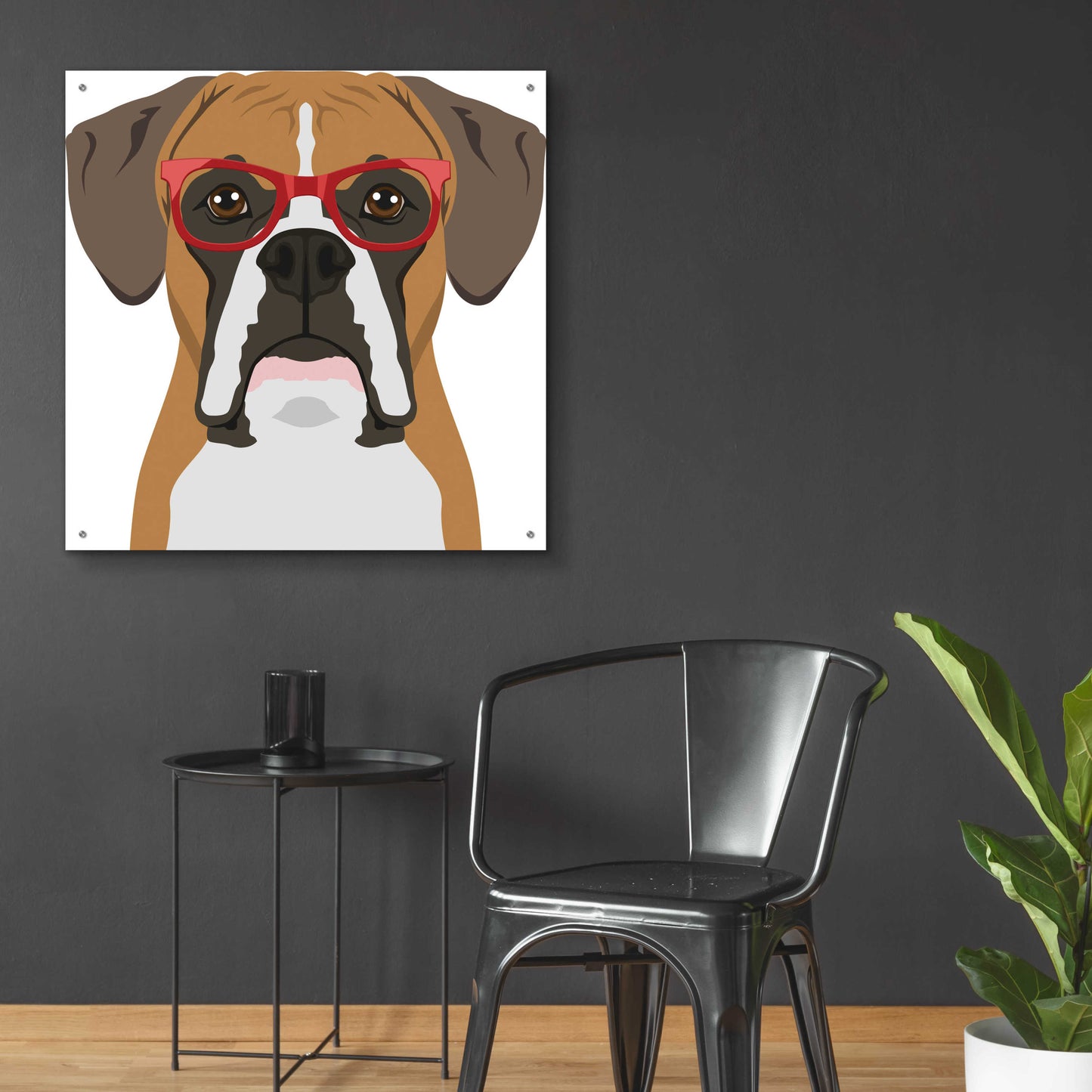 Epic Art 'Boxer Wearing Hipster Glasses' by Furbaby Affiliates, Acrylic Glass Wall Art,36x36