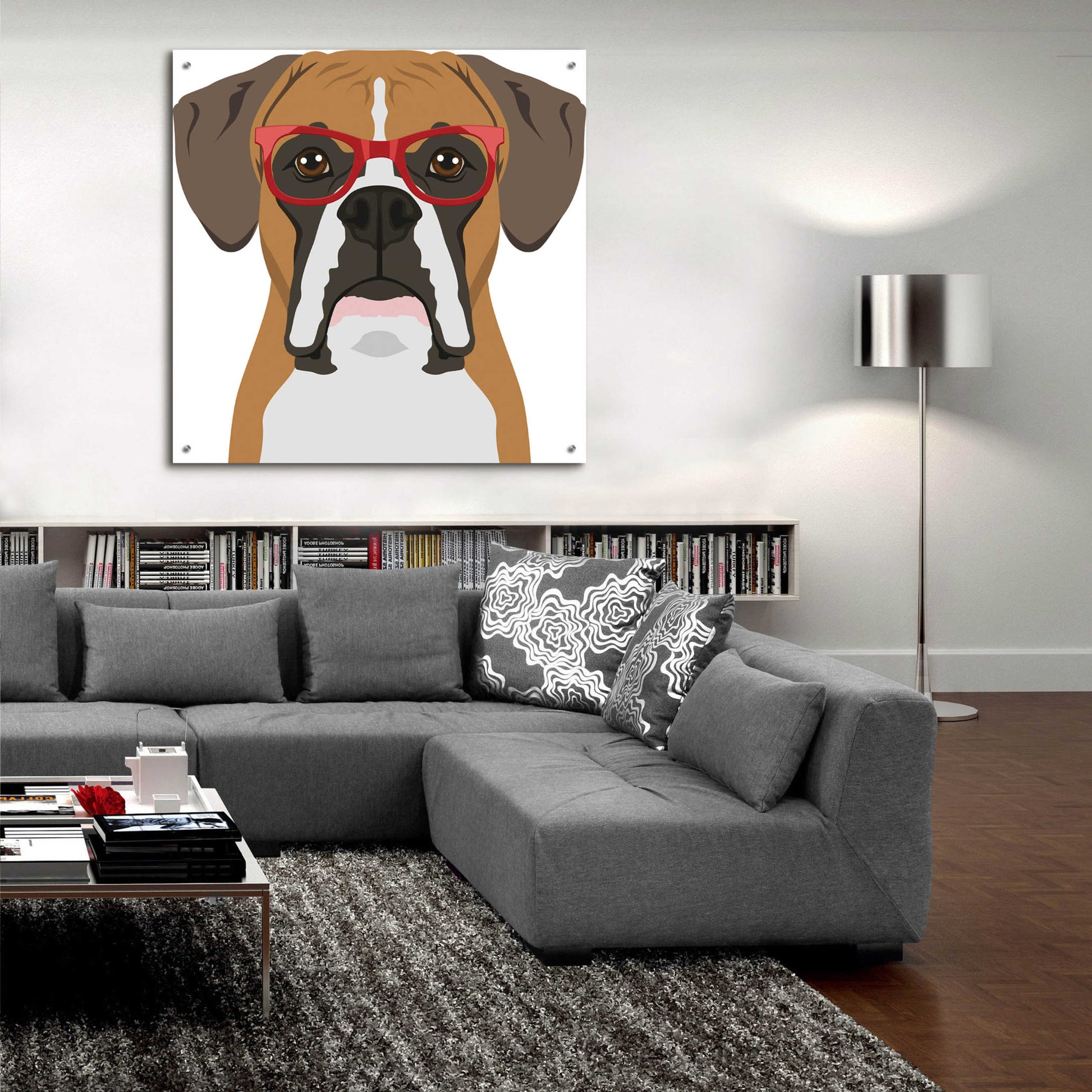 Epic Art 'Boxer Wearing Hipster Glasses' by Furbaby Affiliates, Acrylic Glass Wall Art,36x36