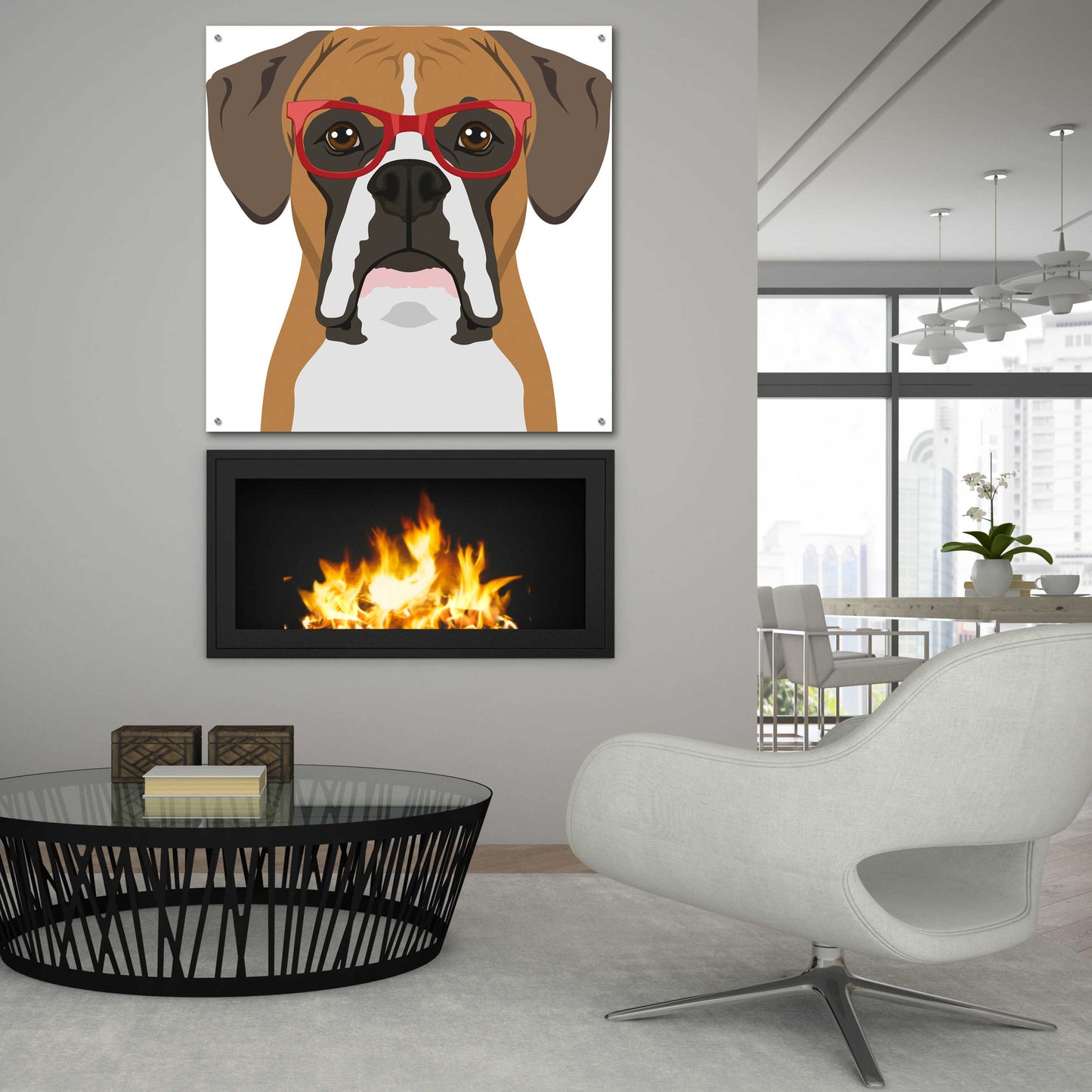 Epic Art 'Boxer Wearing Hipster Glasses' by Furbaby Affiliates, Acrylic Glass Wall Art,36x36