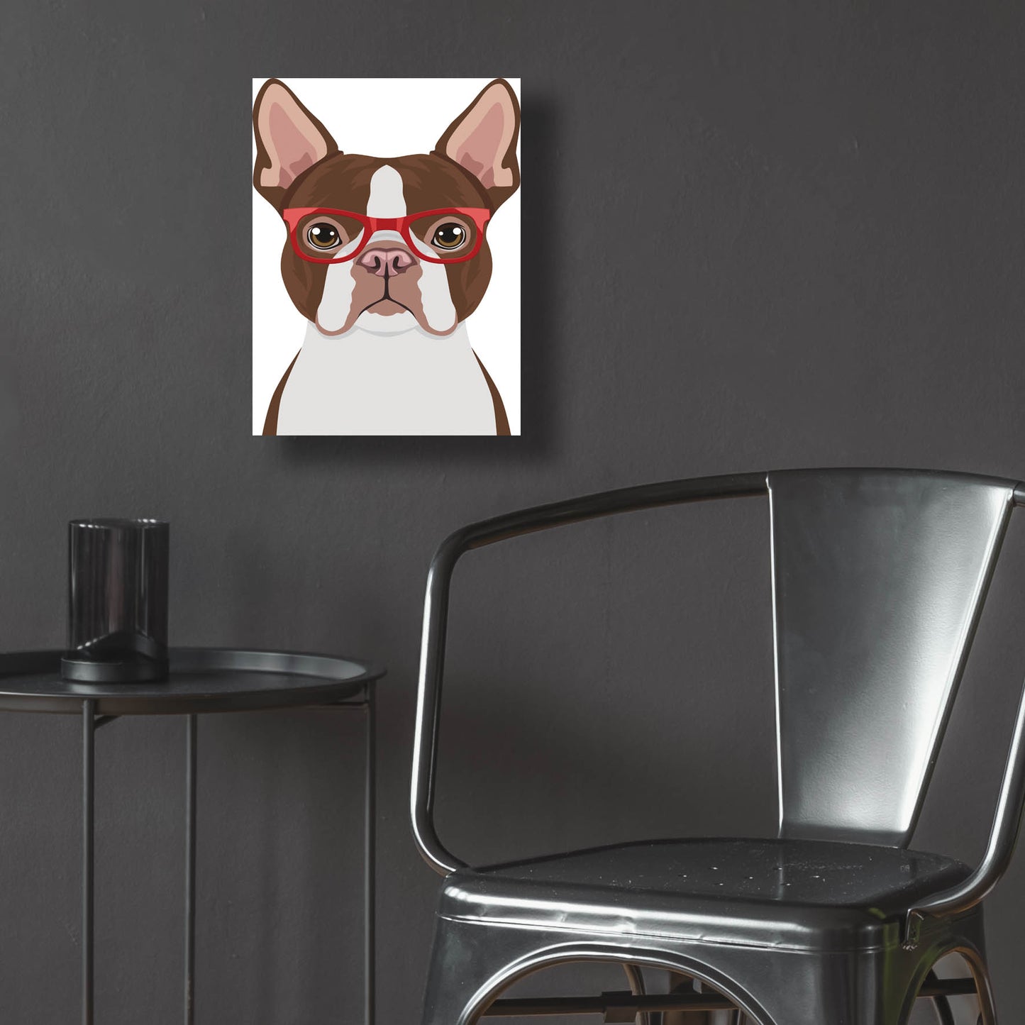 Epic Art 'Boston Terrier Wearing Hipster Glasses 2' by Furbaby Affiliates, Acrylic Glass Wall Art,12x16