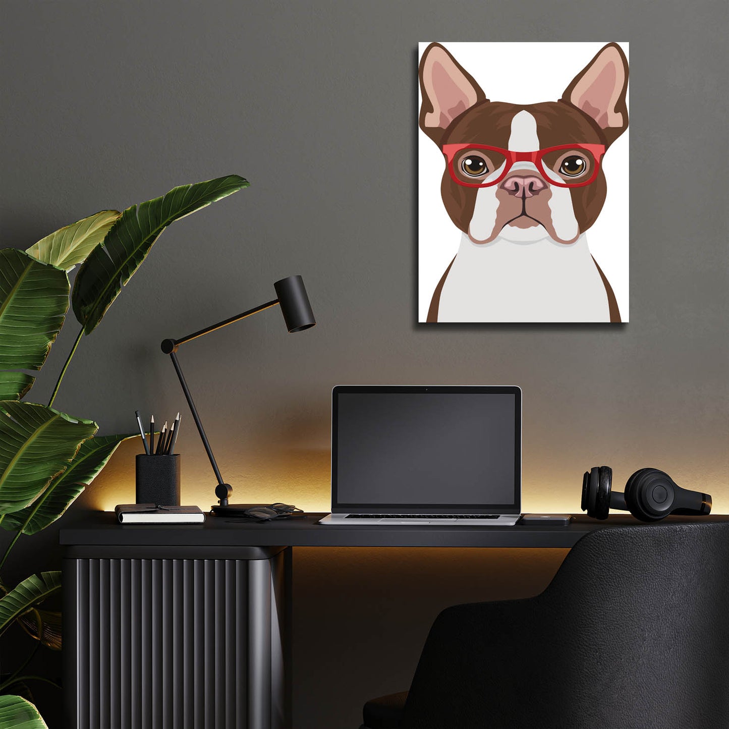 Epic Art 'Boston Terrier Wearing Hipster Glasses 2' by Furbaby Affiliates, Acrylic Glass Wall Art,12x16