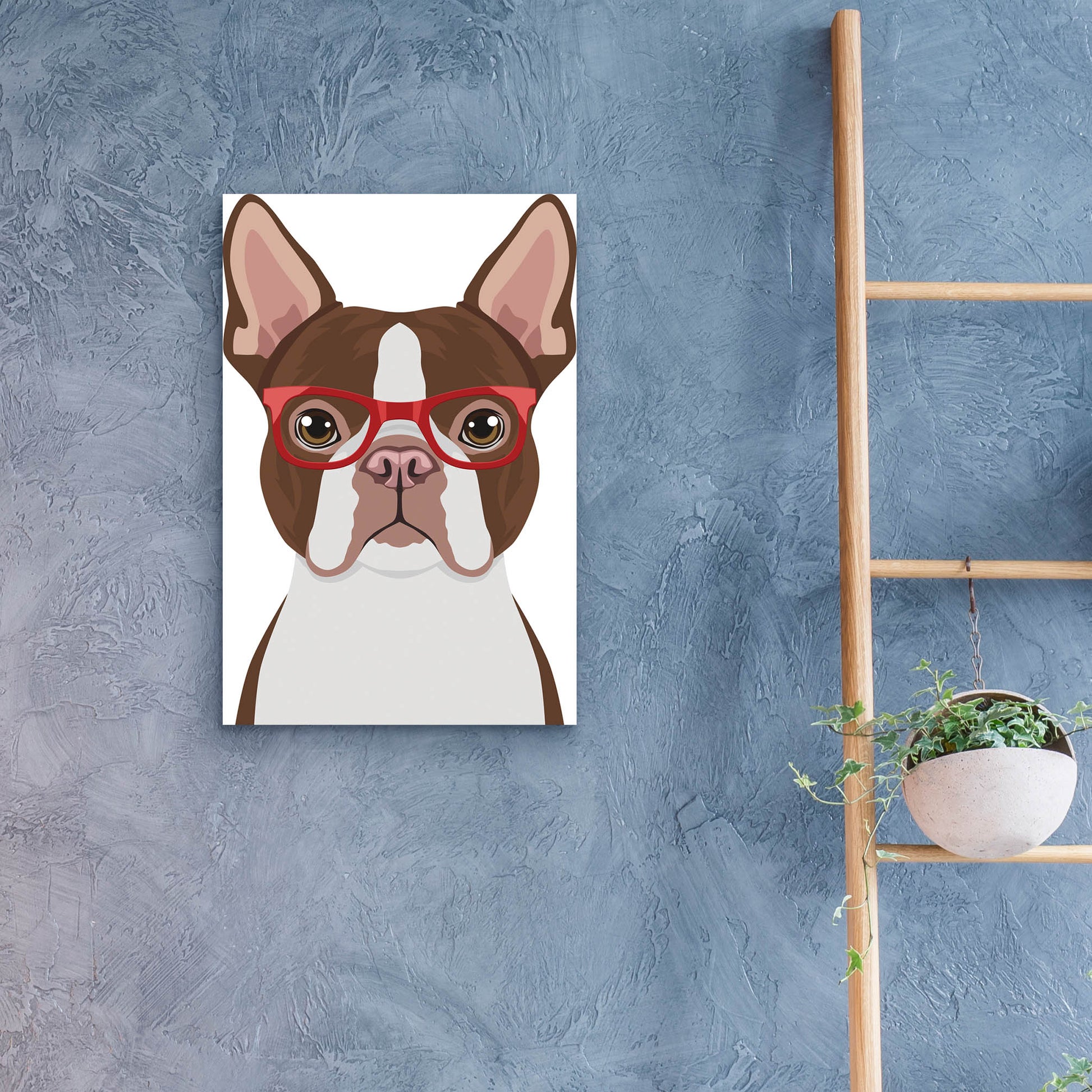 Epic Art 'Boston Terrier Wearing Hipster Glasses 2' by Furbaby Affiliates, Acrylic Glass Wall Art,16x24