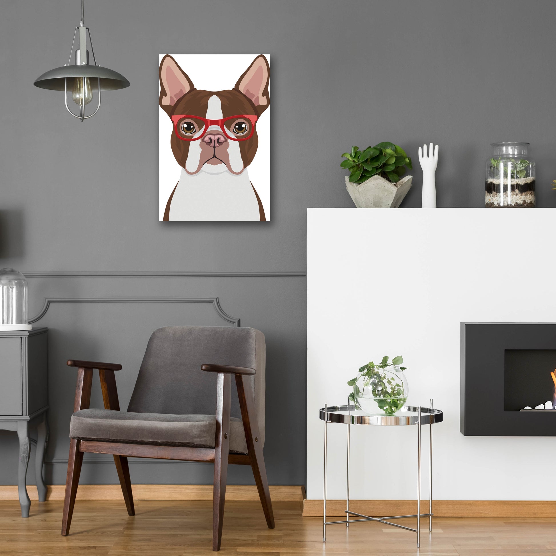 Epic Art 'Boston Terrier Wearing Hipster Glasses 2' by Furbaby Affiliates, Acrylic Glass Wall Art,16x24