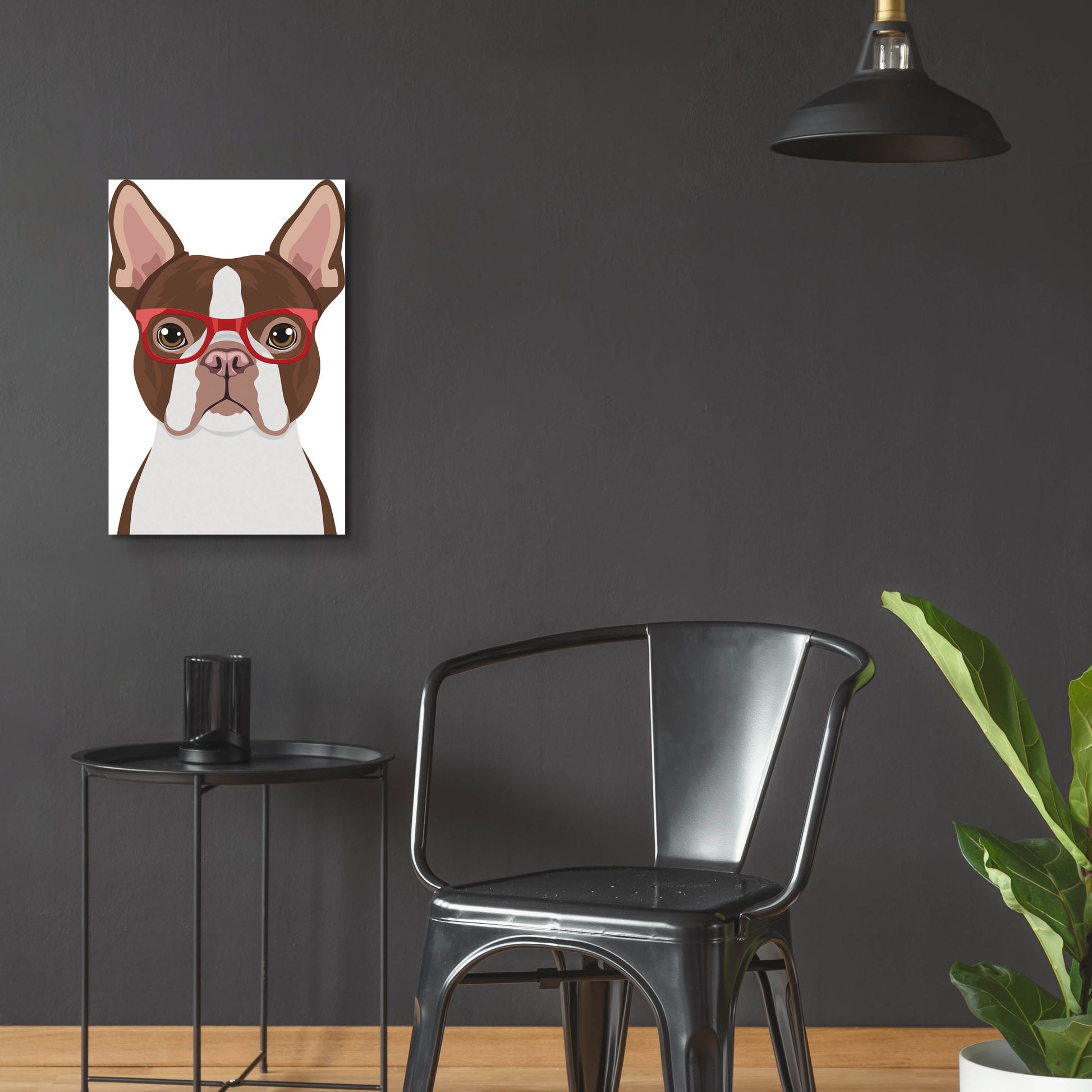 Epic Art 'Boston Terrier Wearing Hipster Glasses 2' by Furbaby Affiliates, Acrylic Glass Wall Art,16x24