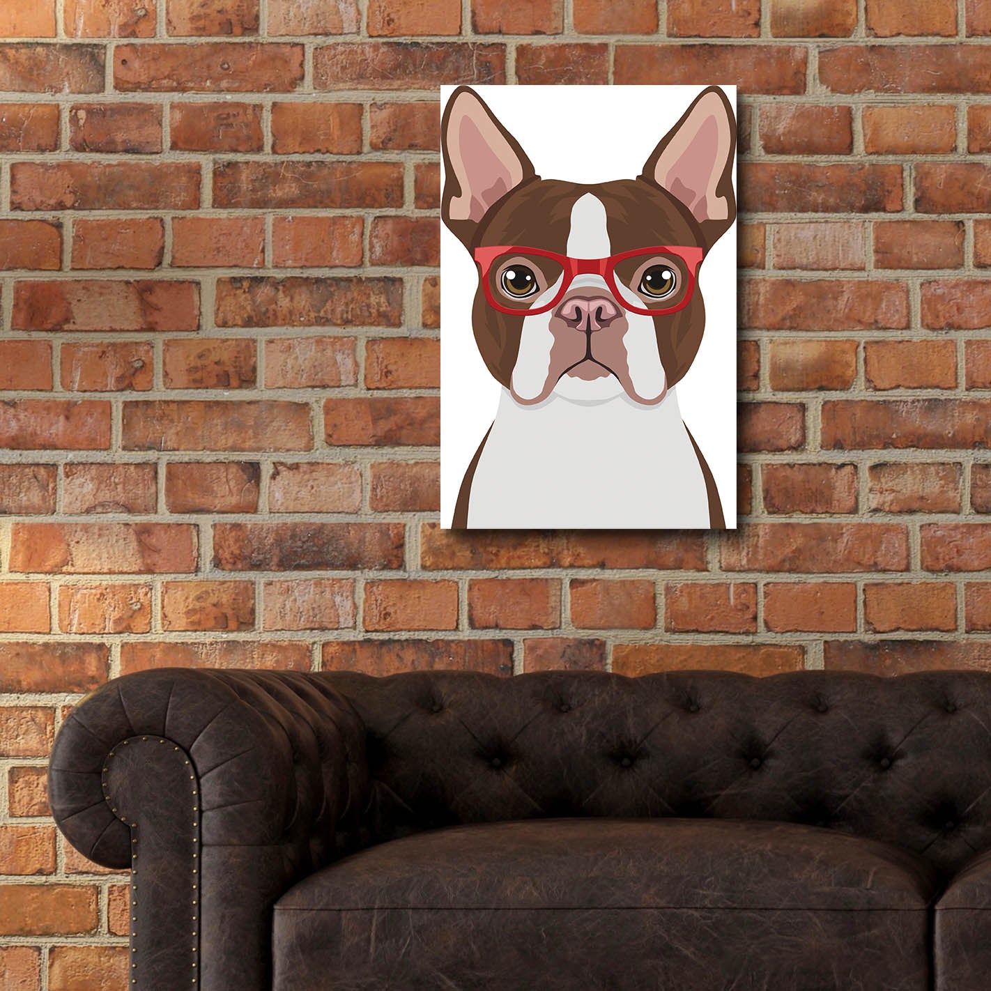 Epic Art 'Boston Terrier Wearing Hipster Glasses 2' by Furbaby Affiliates, Acrylic Glass Wall Art,16x24