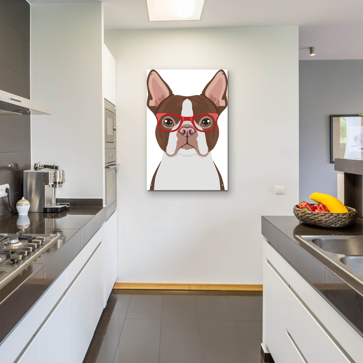 Epic Art 'Boston Terrier Wearing Hipster Glasses 2' by Furbaby Affiliates, Acrylic Glass Wall Art,24x36