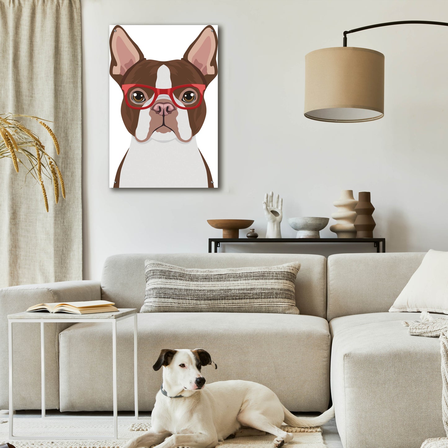 Epic Art 'Boston Terrier Wearing Hipster Glasses 2' by Furbaby Affiliates, Acrylic Glass Wall Art,24x36