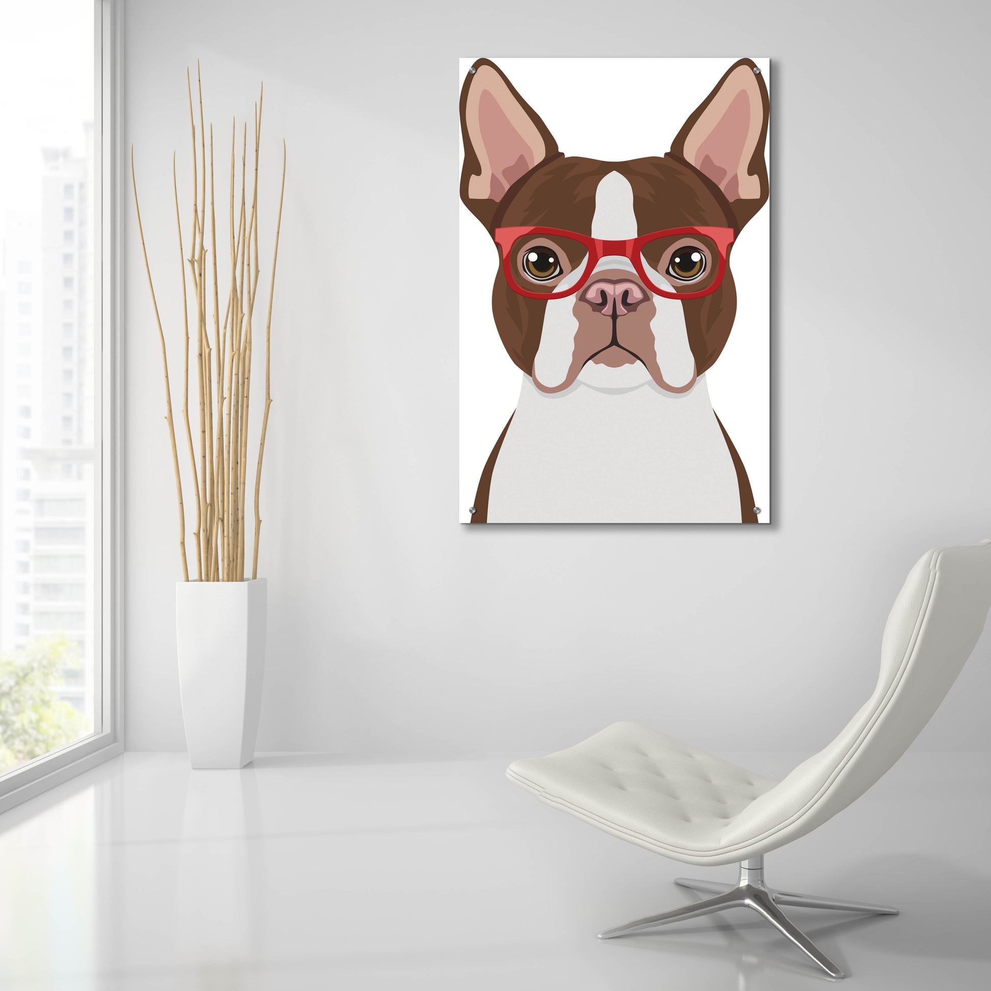 Epic Art 'Boston Terrier Wearing Hipster Glasses 2' by Furbaby Affiliates, Acrylic Glass Wall Art,24x36