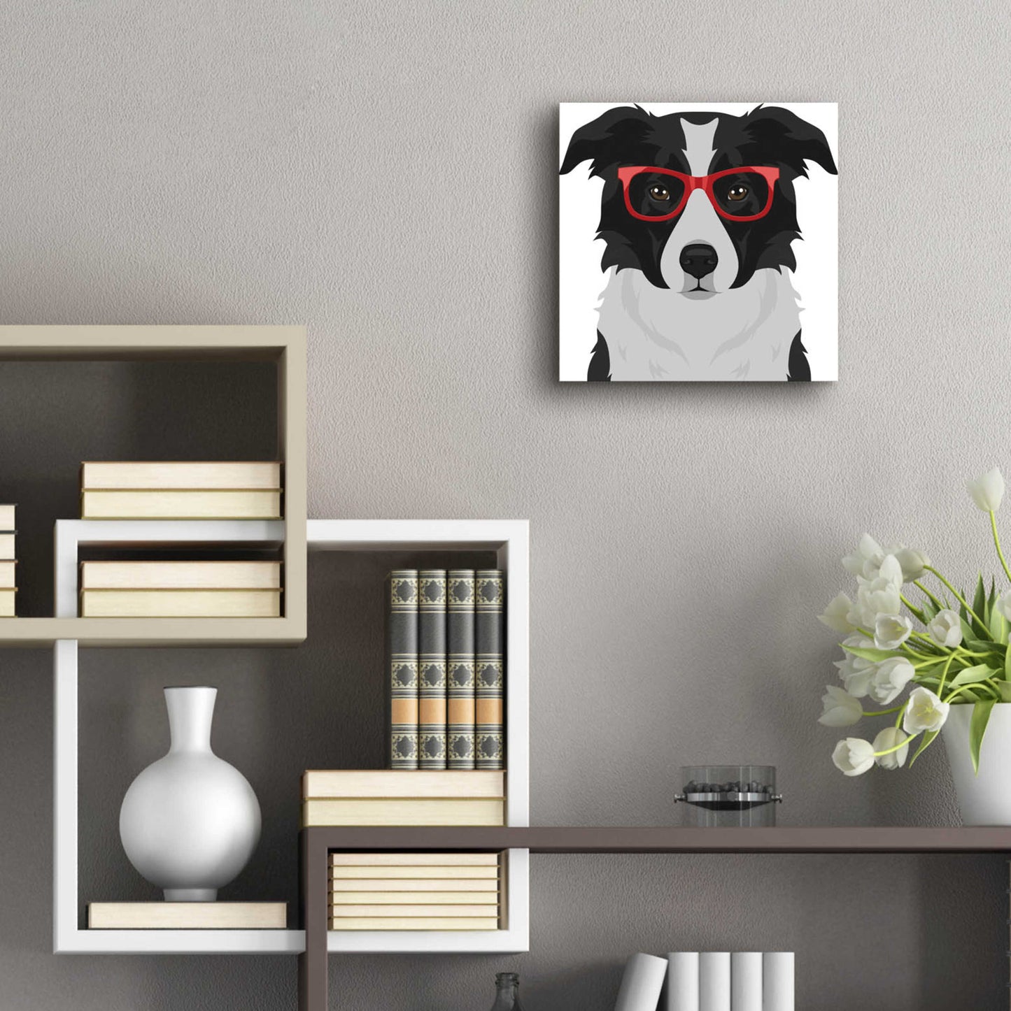 Epic Art 'Border Collie Wearing Hipster Glasses' by Furbaby Affiliates, Acrylic Glass Wall Art,12x12