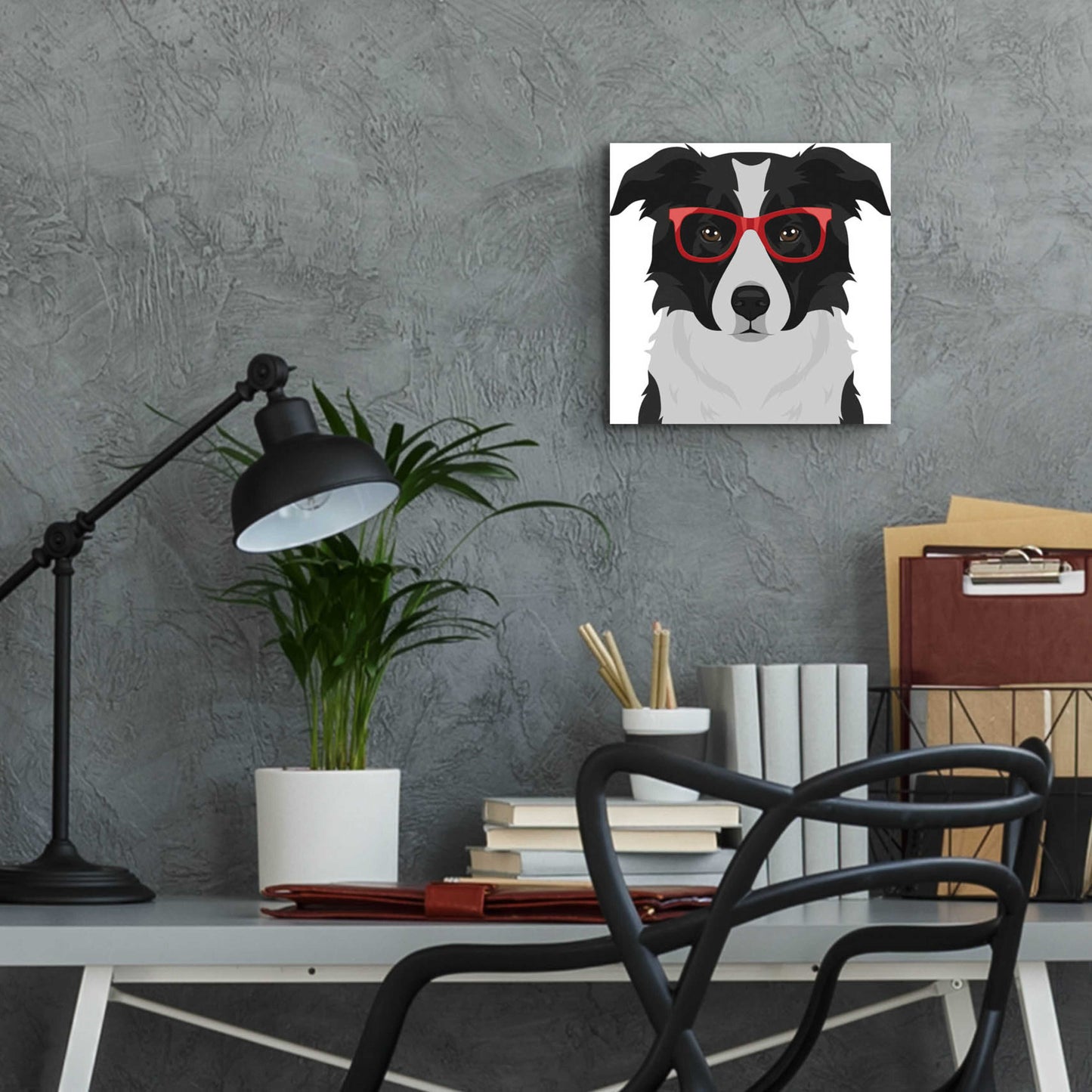 Epic Art 'Border Collie Wearing Hipster Glasses' by Furbaby Affiliates, Acrylic Glass Wall Art,12x12