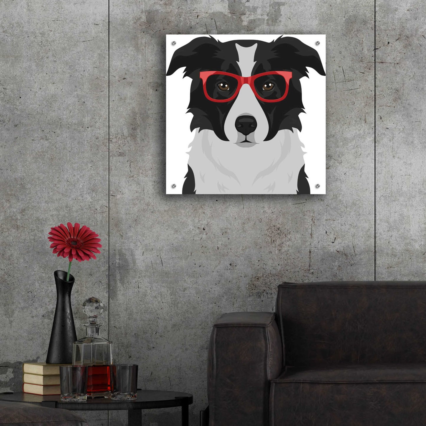 Epic Art 'Border Collie Wearing Hipster Glasses' by Furbaby Affiliates, Acrylic Glass Wall Art,24x24