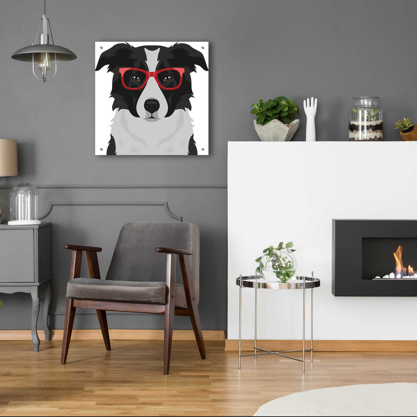 Epic Art 'Border Collie Wearing Hipster Glasses' by Furbaby Affiliates, Acrylic Glass Wall Art,24x24