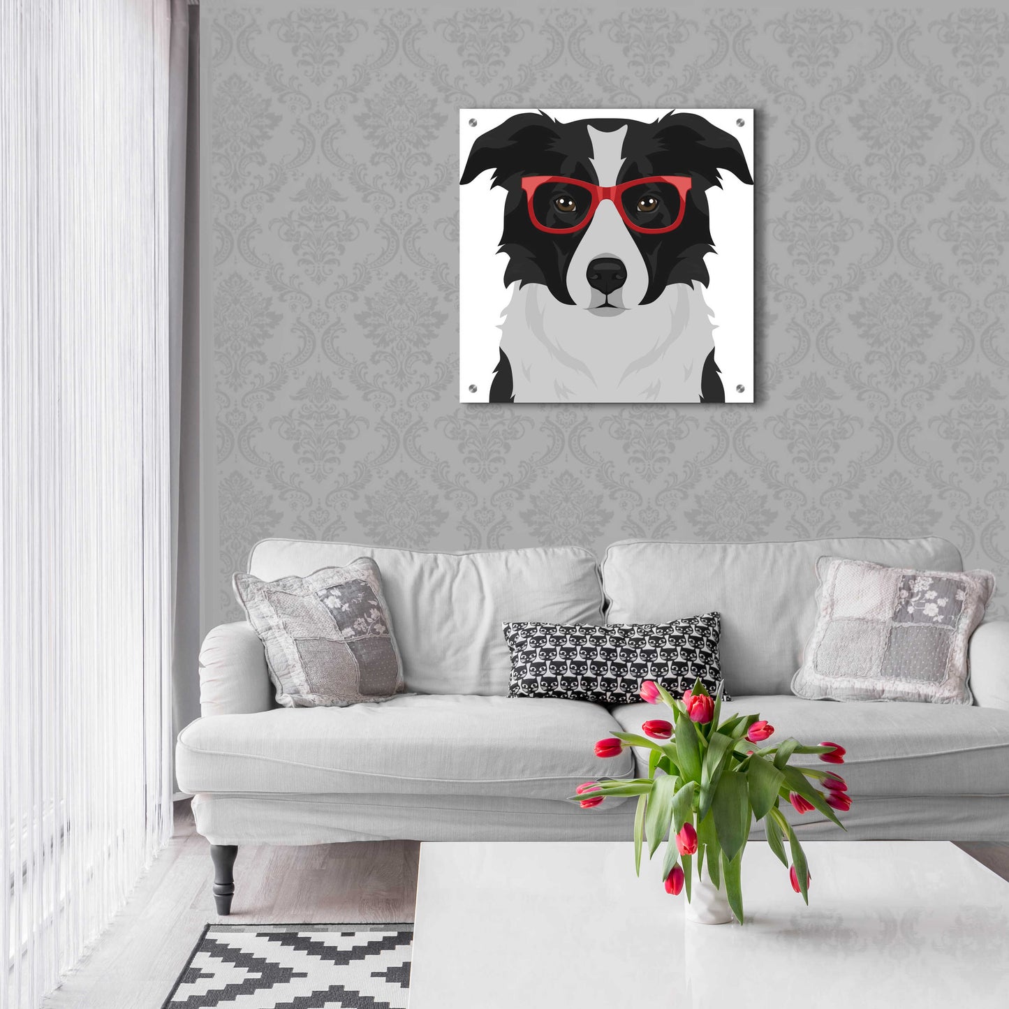 Epic Art 'Border Collie Wearing Hipster Glasses' by Furbaby Affiliates, Acrylic Glass Wall Art,24x24