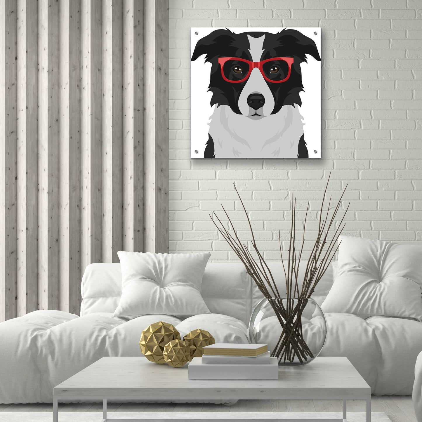 Epic Art 'Border Collie Wearing Hipster Glasses' by Furbaby Affiliates, Acrylic Glass Wall Art,24x24