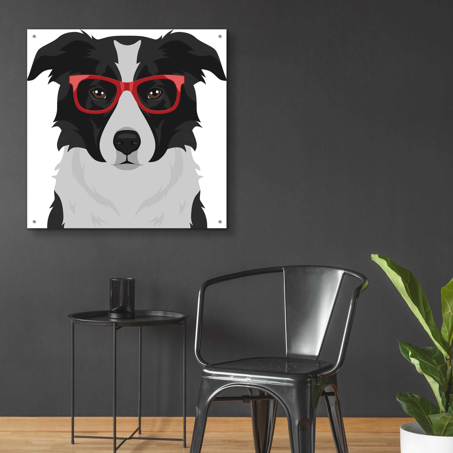 Epic Art 'Border Collie Wearing Hipster Glasses' by Furbaby Affiliates, Acrylic Glass Wall Art,36x36