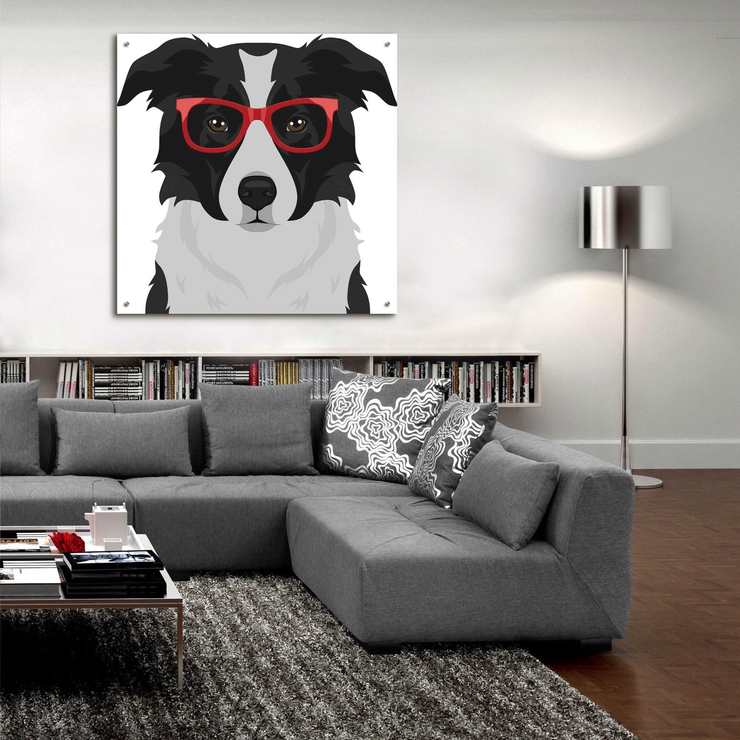 Epic Art 'Border Collie Wearing Hipster Glasses' by Furbaby Affiliates, Acrylic Glass Wall Art,36x36