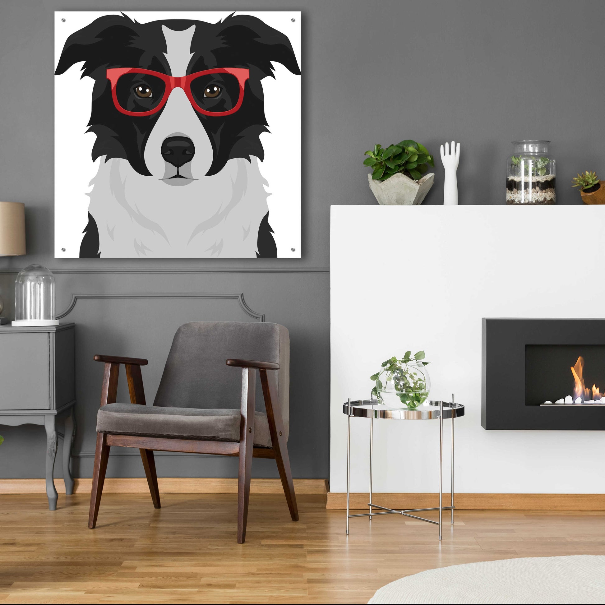 Epic Art 'Border Collie Wearing Hipster Glasses' by Furbaby Affiliates, Acrylic Glass Wall Art,36x36