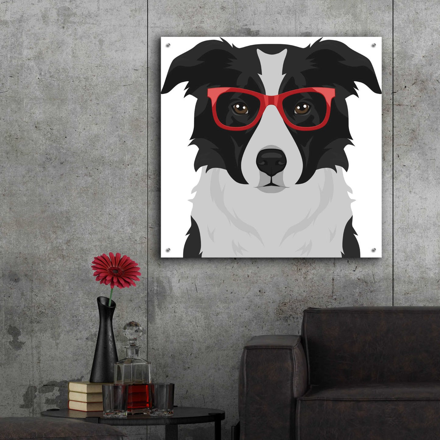 Epic Art 'Border Collie Wearing Hipster Glasses' by Furbaby Affiliates, Acrylic Glass Wall Art,36x36