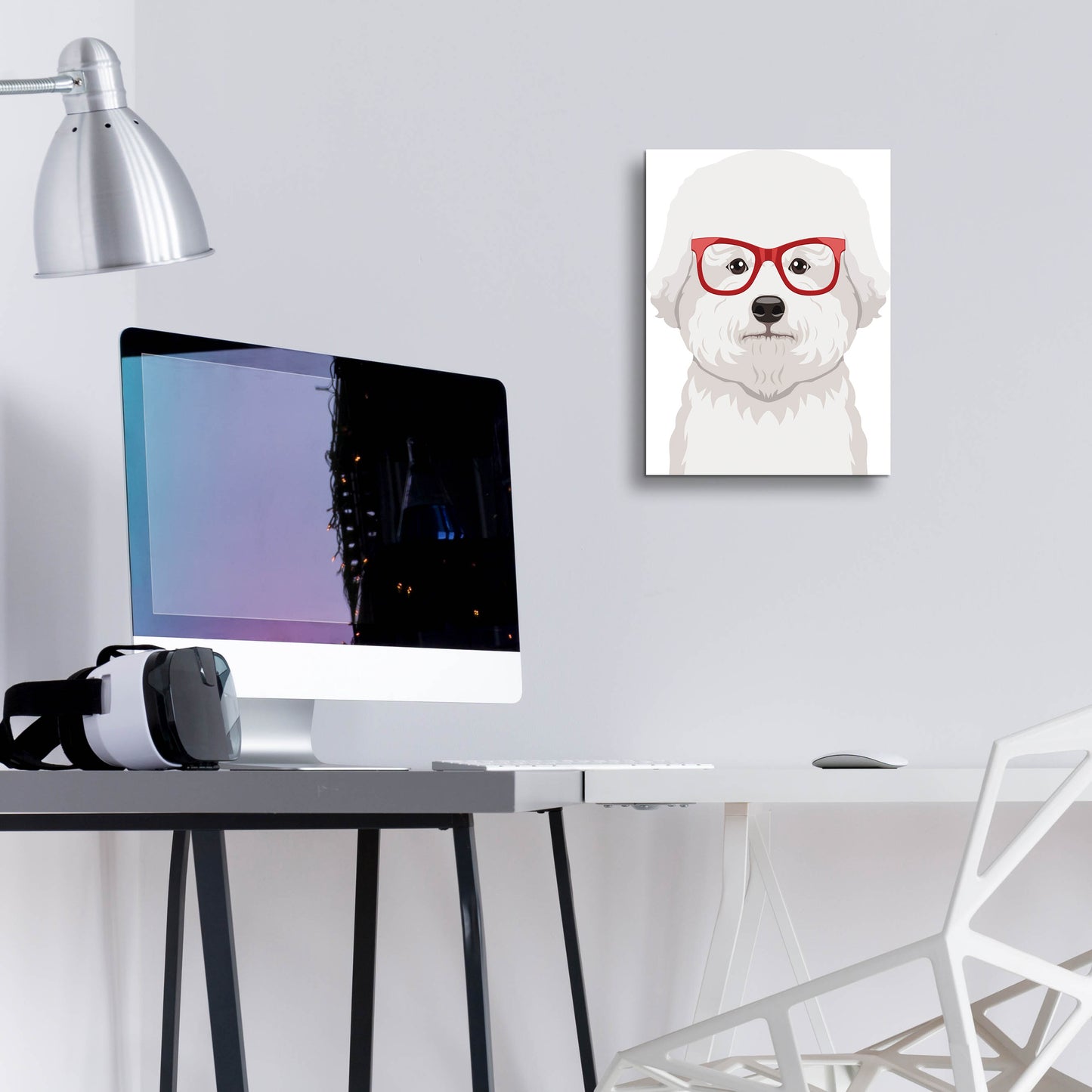 Epic Art 'Bichon Wearing Hipster Glasses' by Furbaby Affiliates, Acrylic Glass Wall Art,12x16