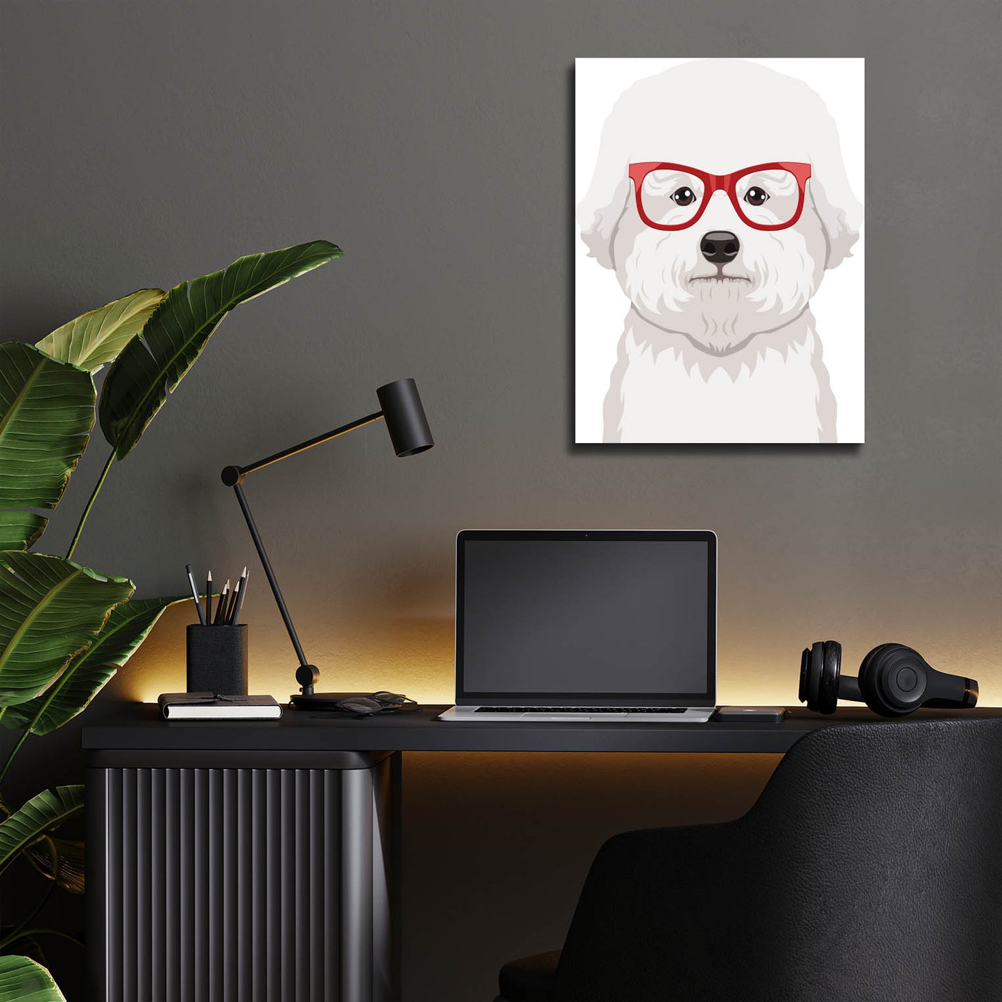 Epic Art 'Bichon Wearing Hipster Glasses' by Furbaby Affiliates, Acrylic Glass Wall Art,12x16