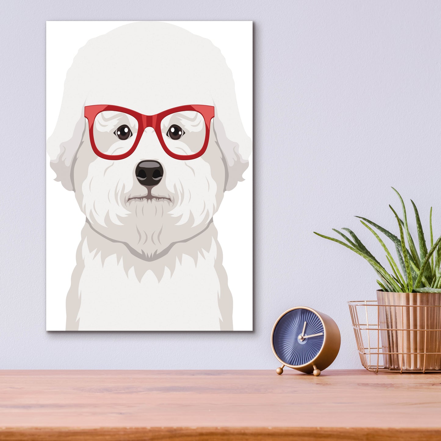 Epic Art 'Bichon Wearing Hipster Glasses' by Furbaby Affiliates, Acrylic Glass Wall Art,12x16