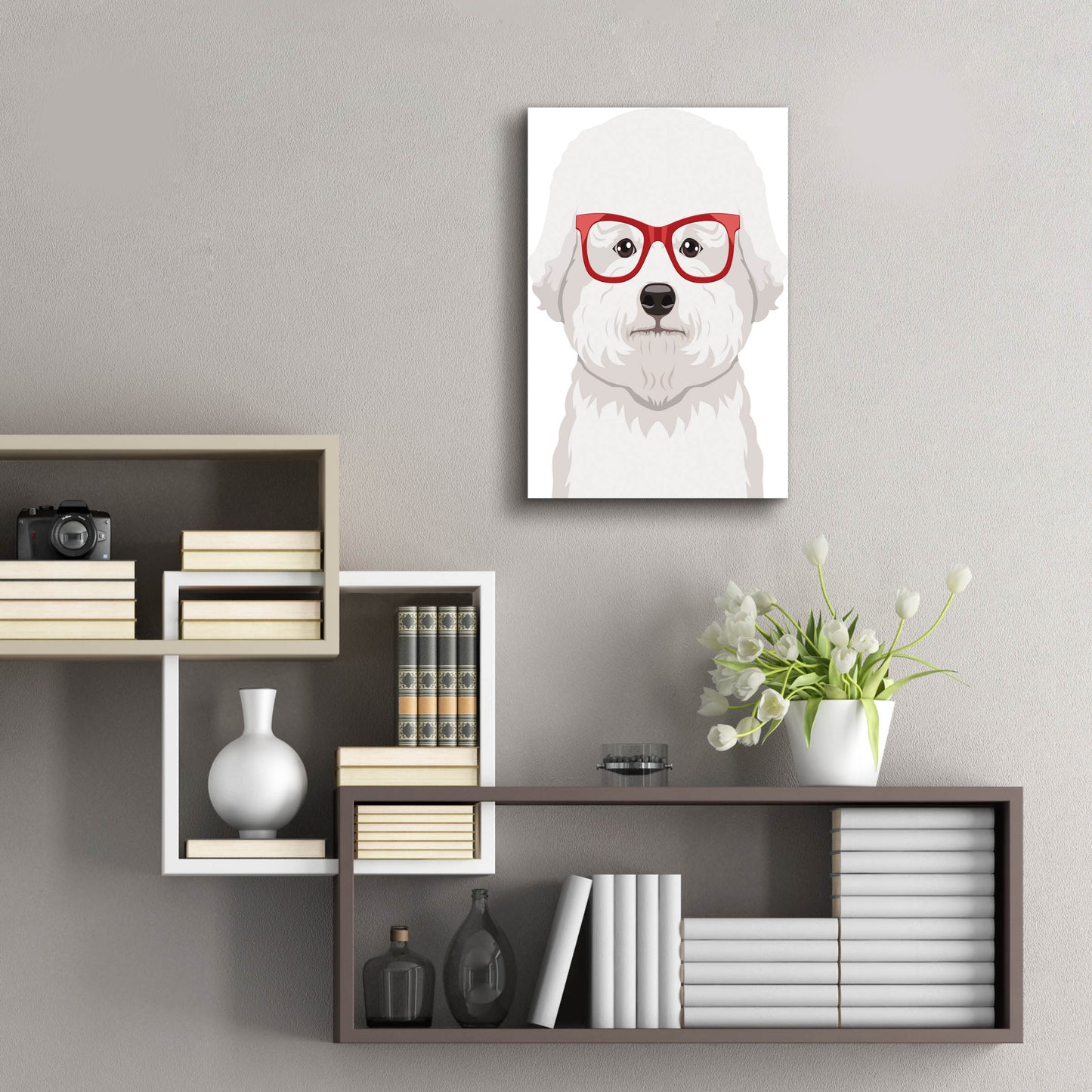 Epic Art 'Bichon Wearing Hipster Glasses' by Furbaby Affiliates, Acrylic Glass Wall Art,16x24