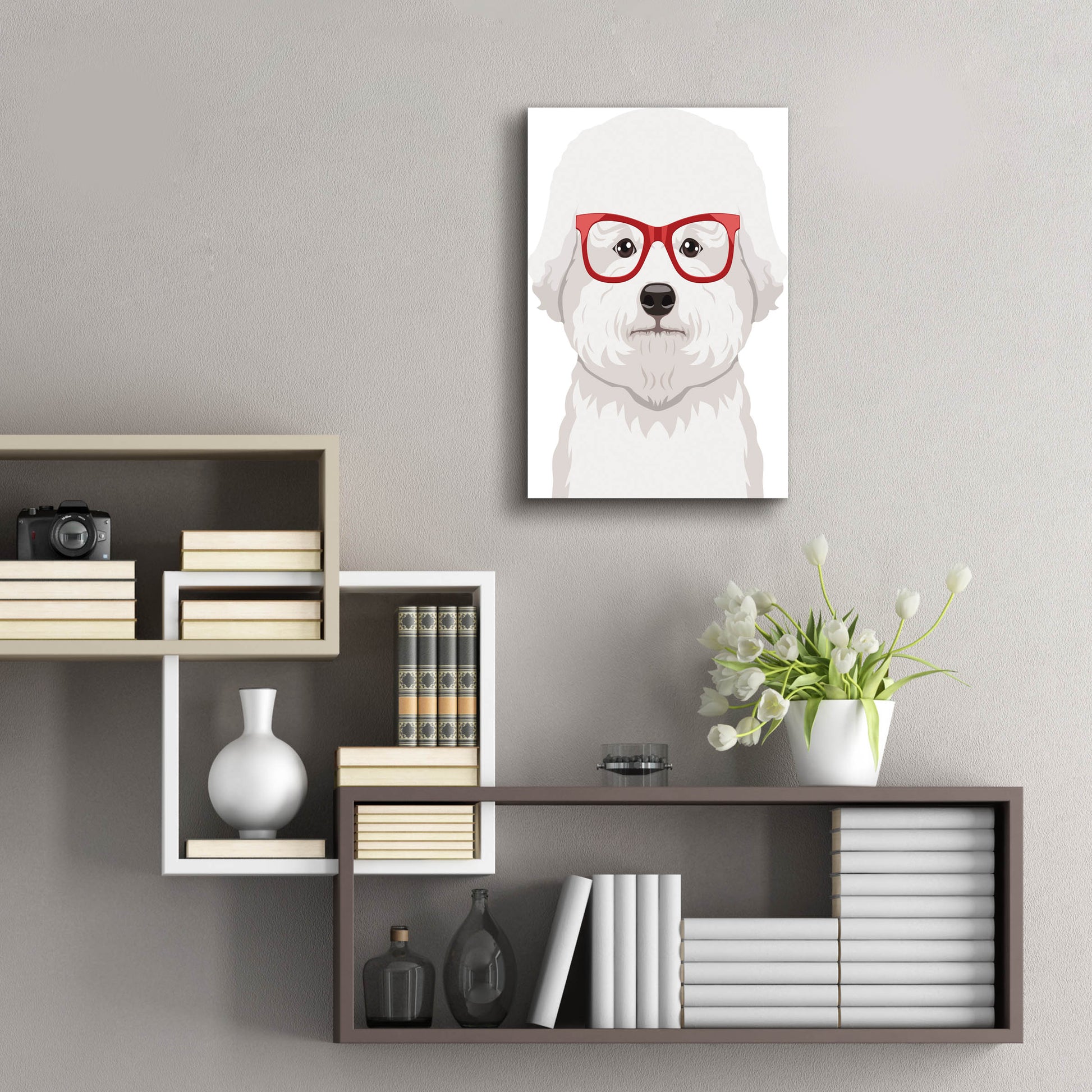 Epic Art 'Bichon Wearing Hipster Glasses' by Furbaby Affiliates, Acrylic Glass Wall Art,16x24