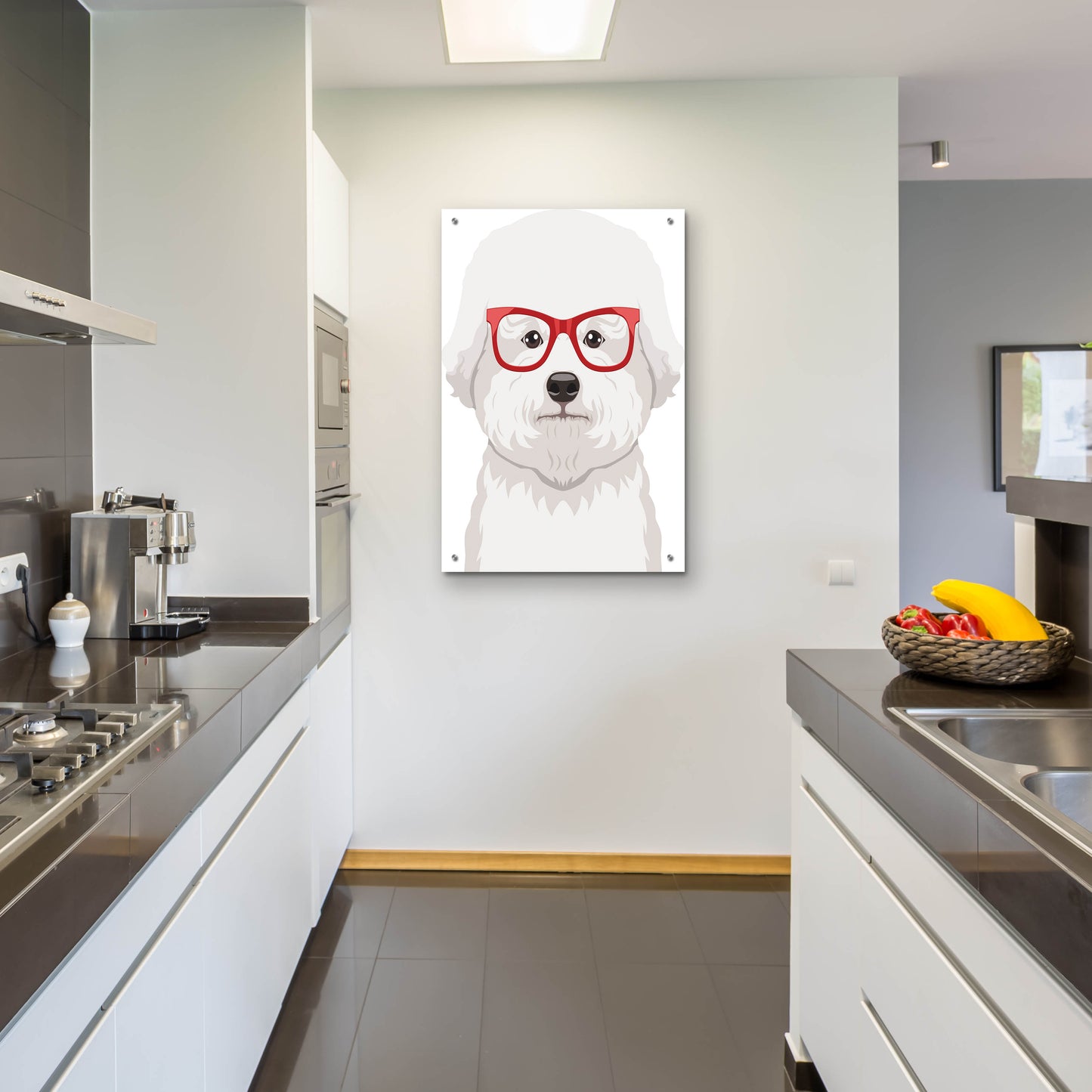 Epic Art 'Bichon Wearing Hipster Glasses' by Furbaby Affiliates, Acrylic Glass Wall Art,24x36