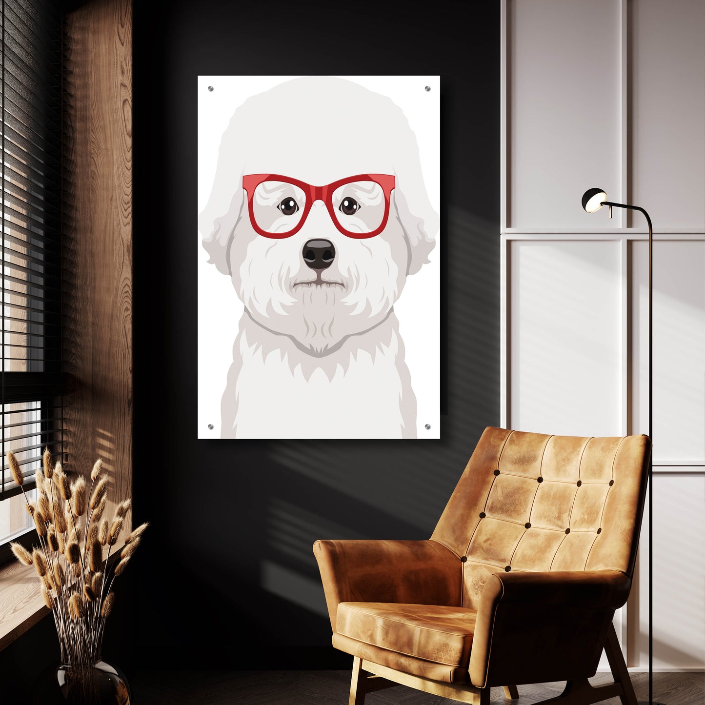 Epic Art 'Bichon Wearing Hipster Glasses' by Furbaby Affiliates, Acrylic Glass Wall Art,24x36