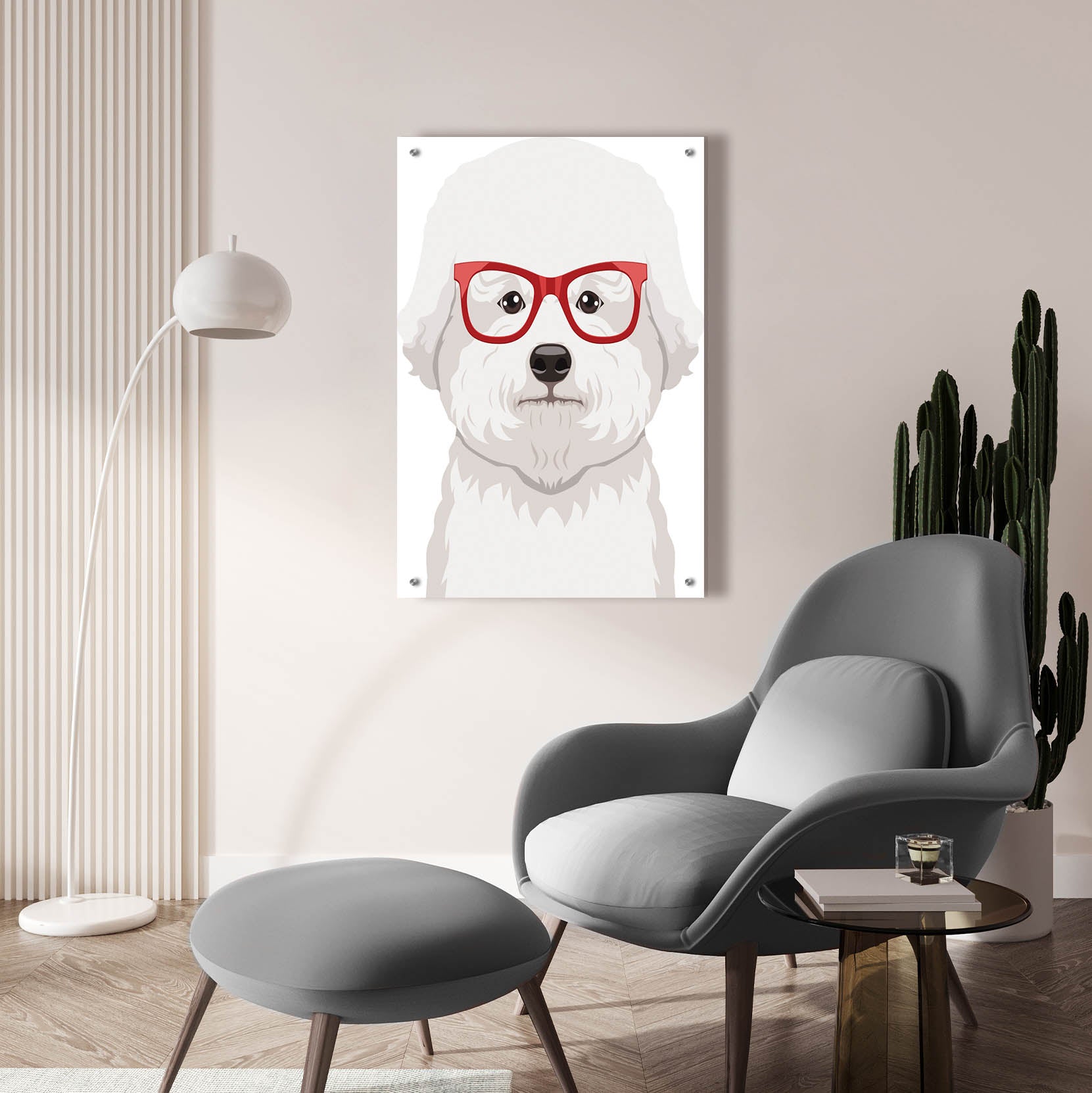 Epic Art 'Bichon Wearing Hipster Glasses' by Furbaby Affiliates, Acrylic Glass Wall Art,24x36