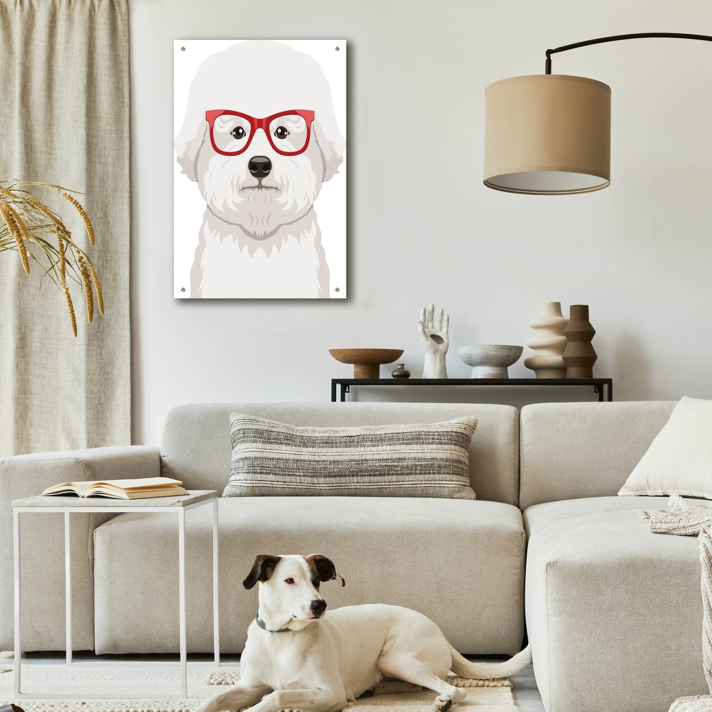 Epic Art 'Bichon Wearing Hipster Glasses' by Furbaby Affiliates, Acrylic Glass Wall Art,24x36