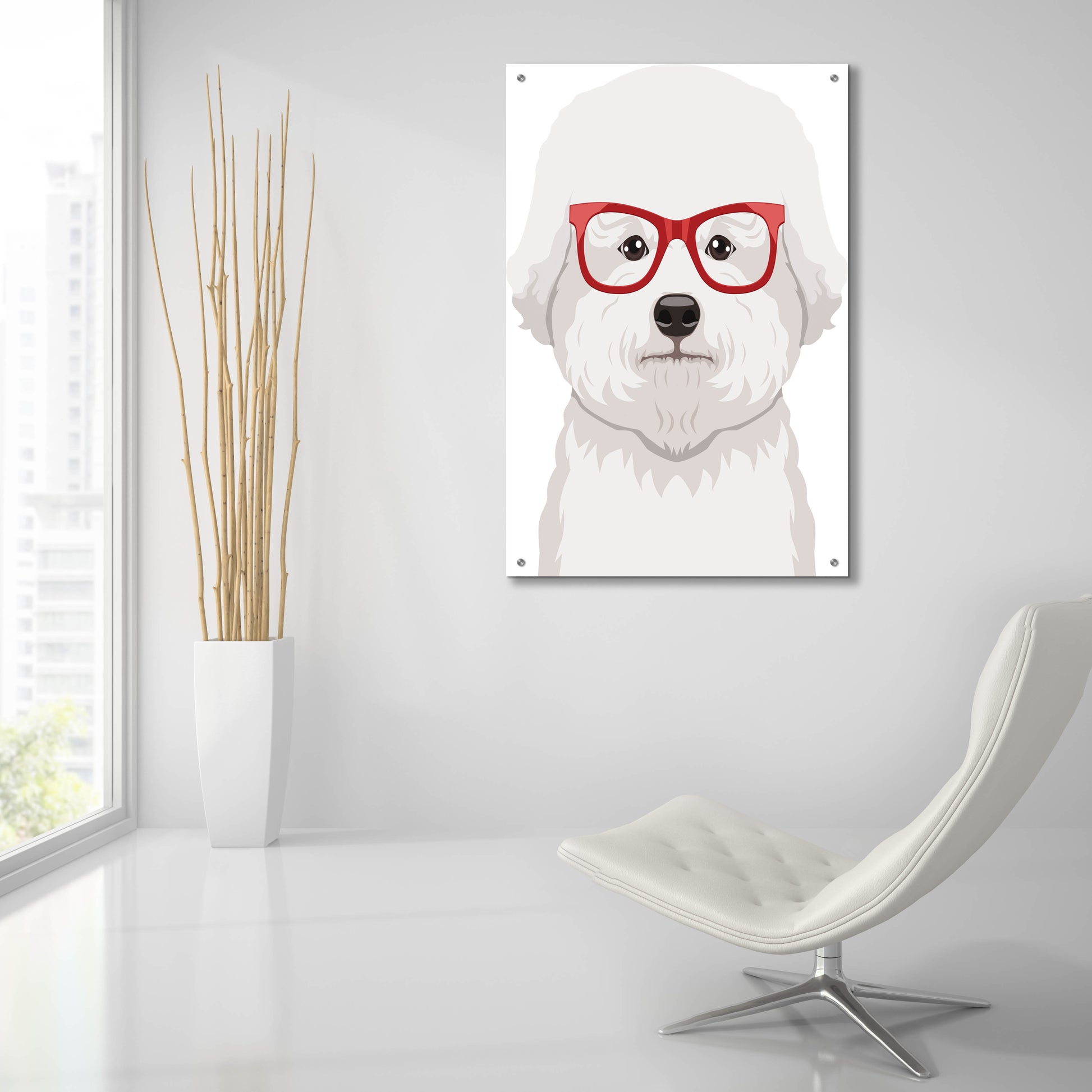 Epic Art 'Bichon Wearing Hipster Glasses' by Furbaby Affiliates, Acrylic Glass Wall Art,24x36