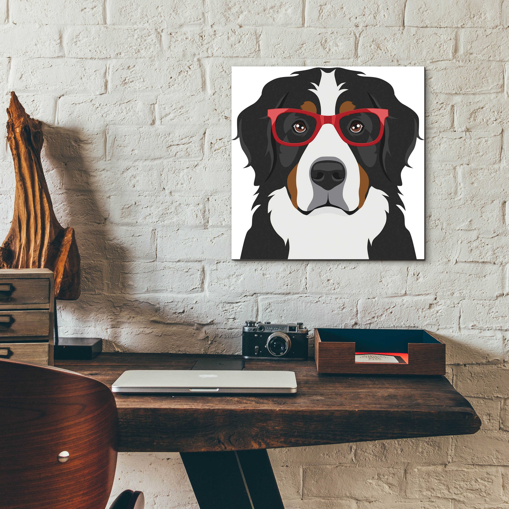 Epic Art 'Bernese Mountain Dog Wearing Hipster Glasses' by Furbaby Affiliates, Acrylic Glass Wall Art,12x12