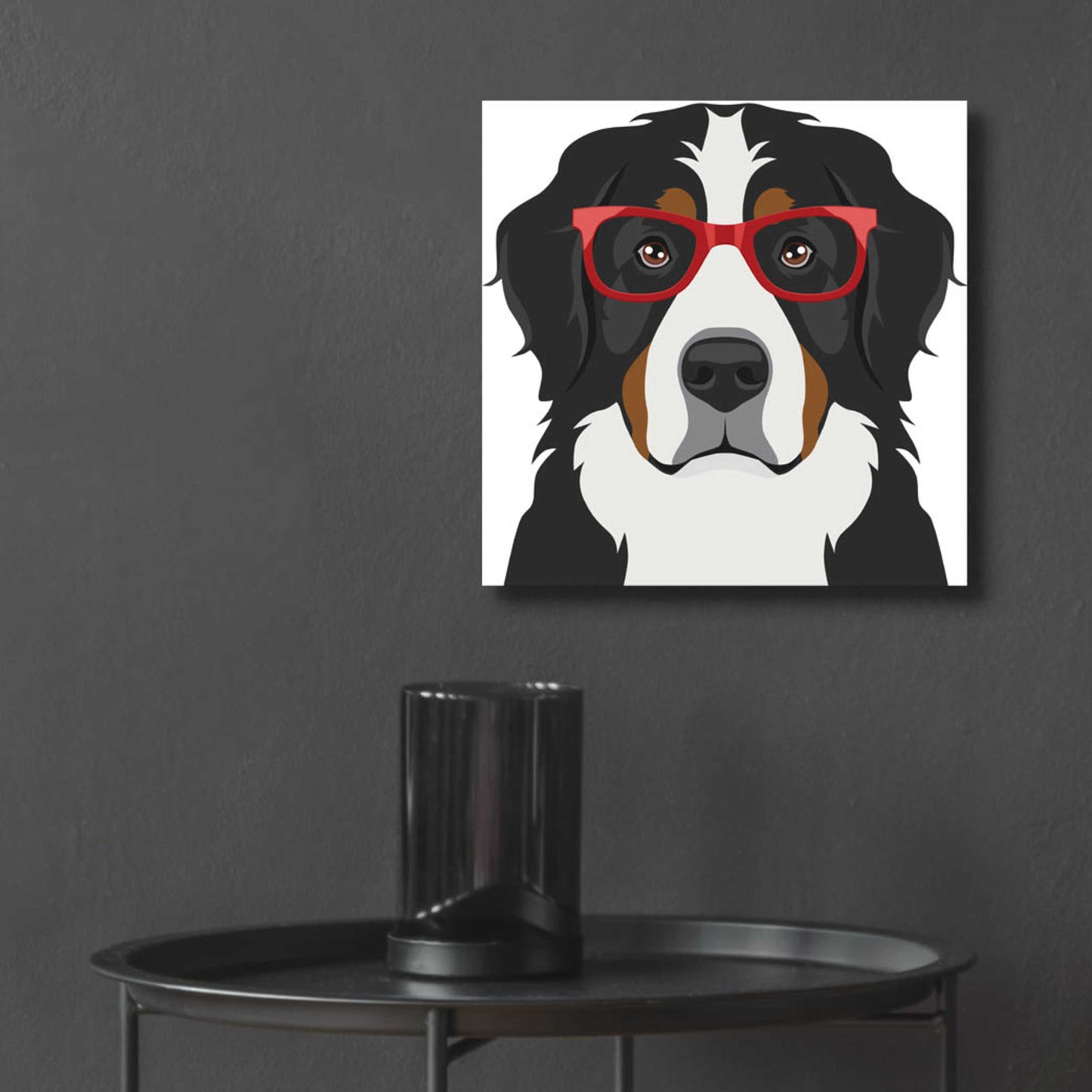 Epic Art 'Bernese Mountain Dog Wearing Hipster Glasses' by Furbaby Affiliates, Acrylic Glass Wall Art,12x12