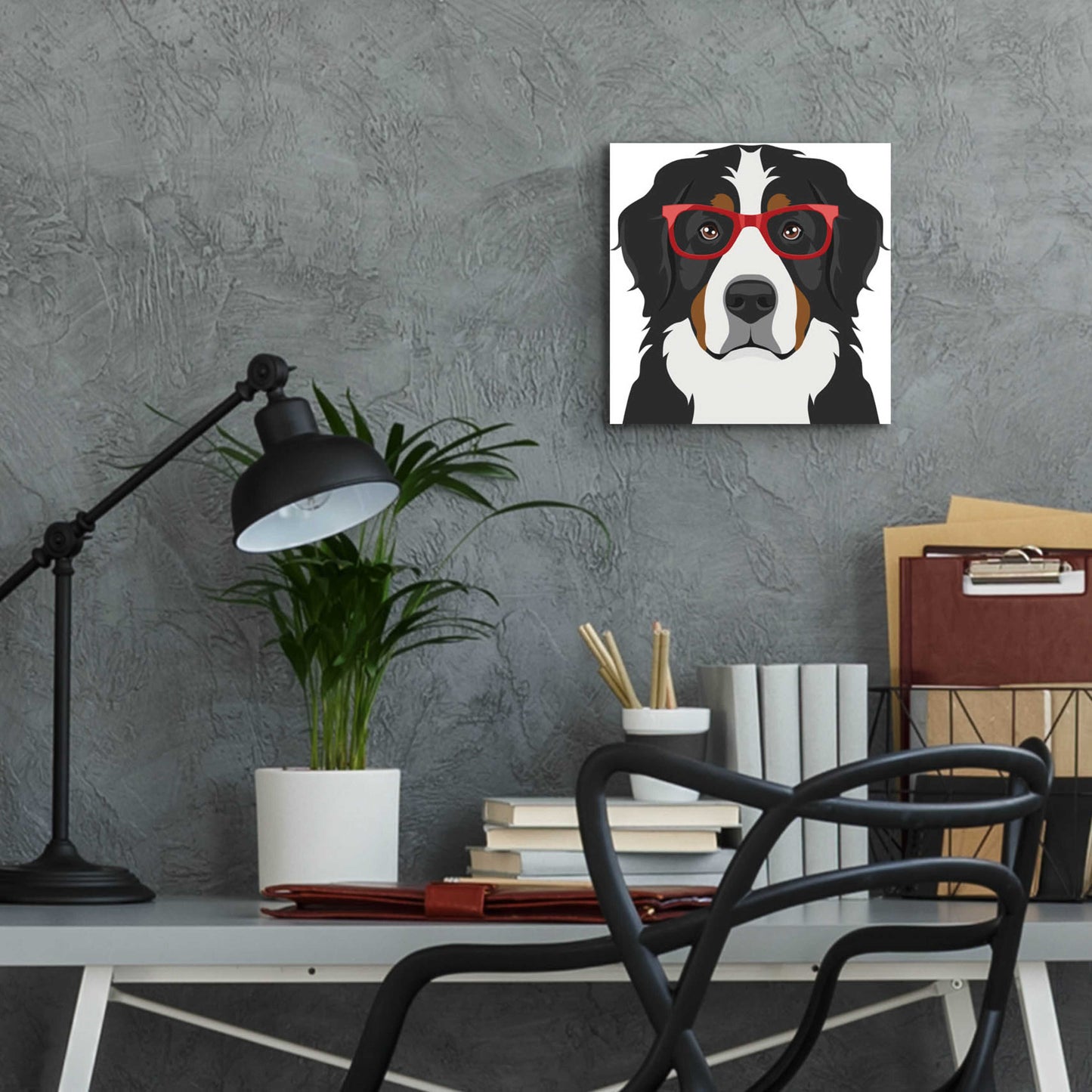 Epic Art 'Bernese Mountain Dog Wearing Hipster Glasses' by Furbaby Affiliates, Acrylic Glass Wall Art,12x12