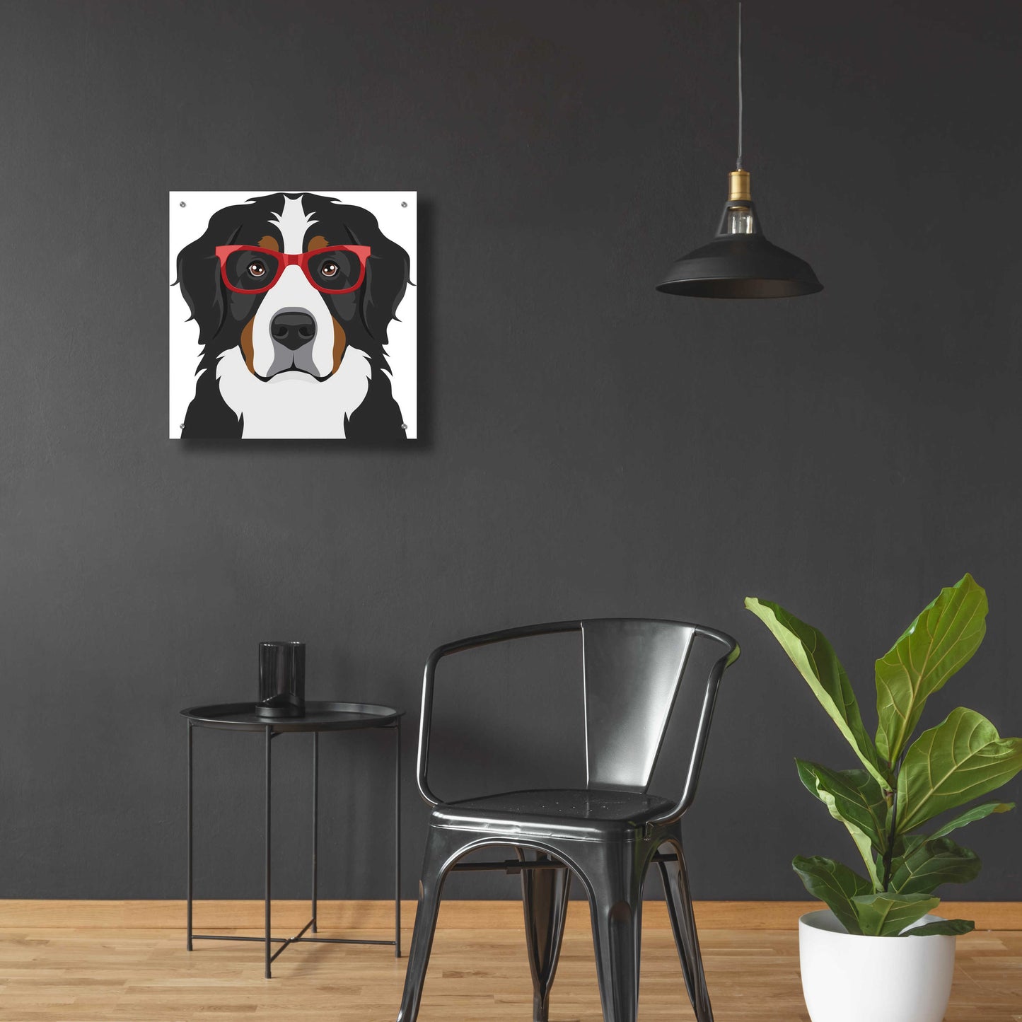 Epic Art 'Bernese Mountain Dog Wearing Hipster Glasses' by Furbaby Affiliates, Acrylic Glass Wall Art,24x24