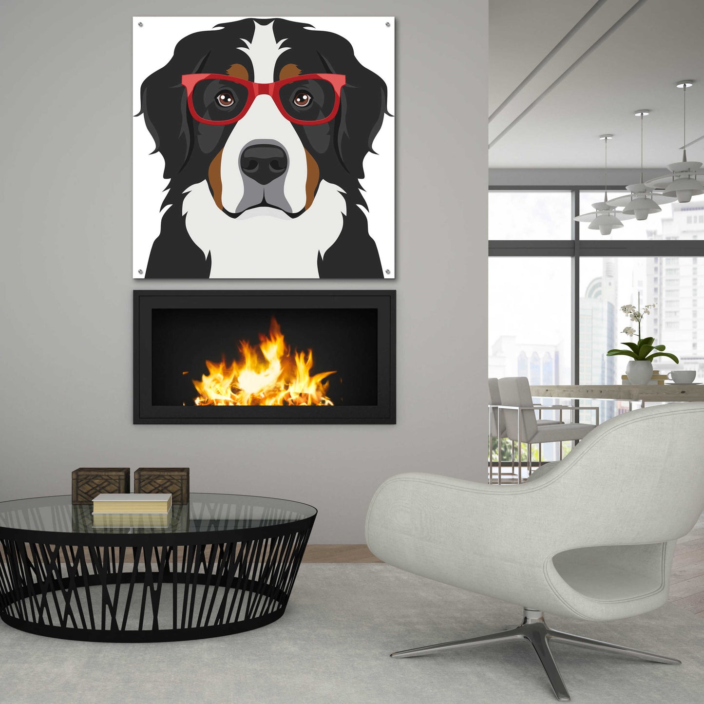 Epic Art 'Bernese Mountain Dog Wearing Hipster Glasses' by Furbaby Affiliates, Acrylic Glass Wall Art,36x36