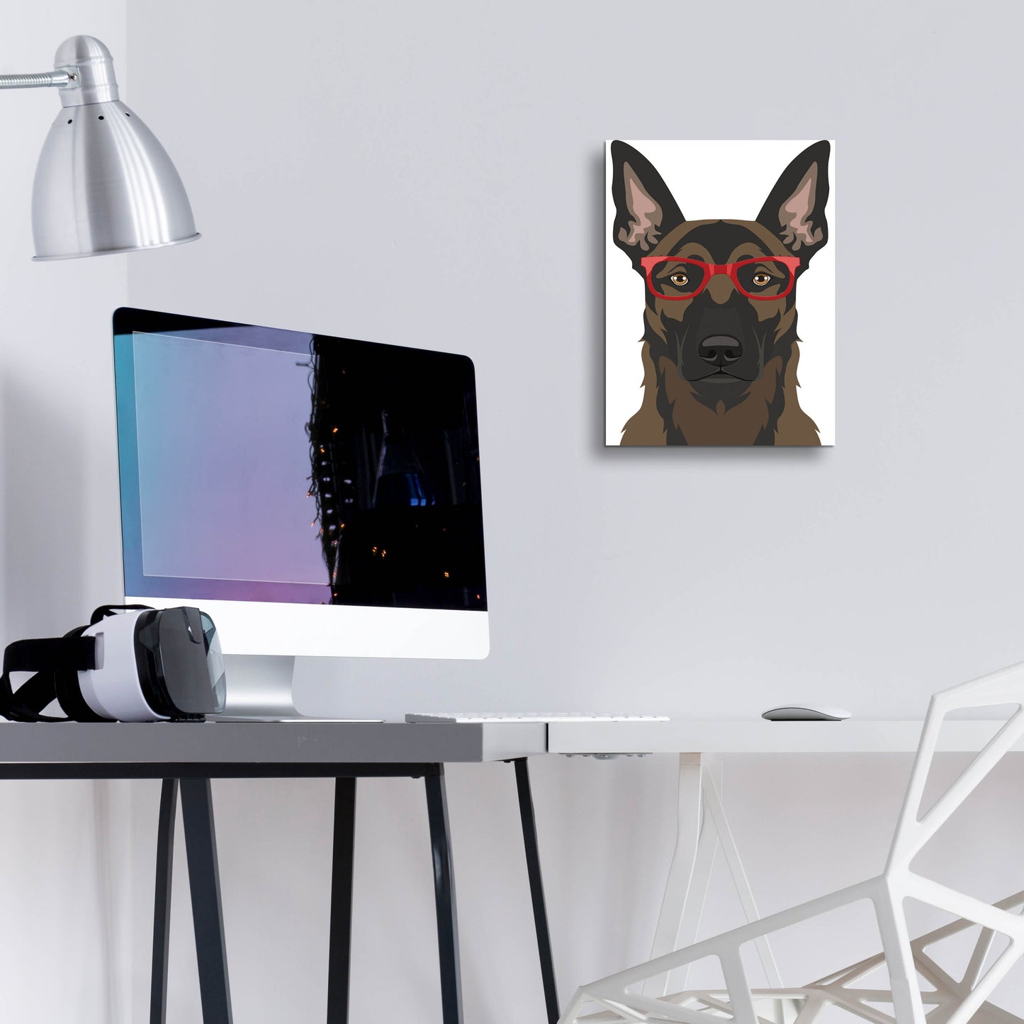 Epic Art 'Belgian Malinois Wearing Hipster Glasses' by Furbaby Affiliates, Acrylic Glass Wall Art,12x16