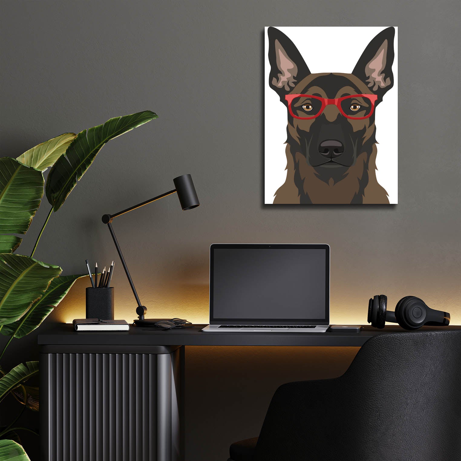 Epic Art 'Belgian Malinois Wearing Hipster Glasses' by Furbaby Affiliates, Acrylic Glass Wall Art,12x16