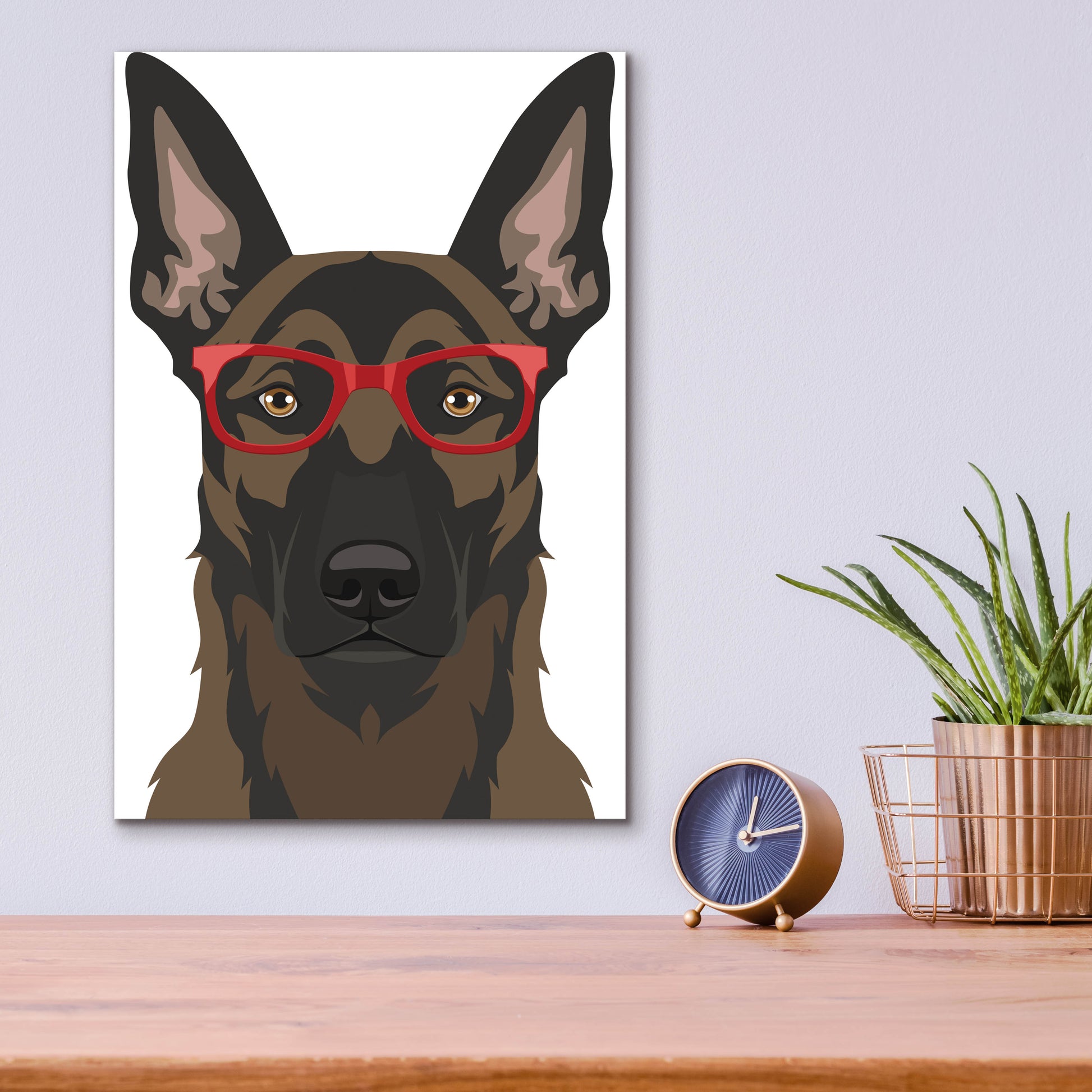 Epic Art 'Belgian Malinois Wearing Hipster Glasses' by Furbaby Affiliates, Acrylic Glass Wall Art,12x16