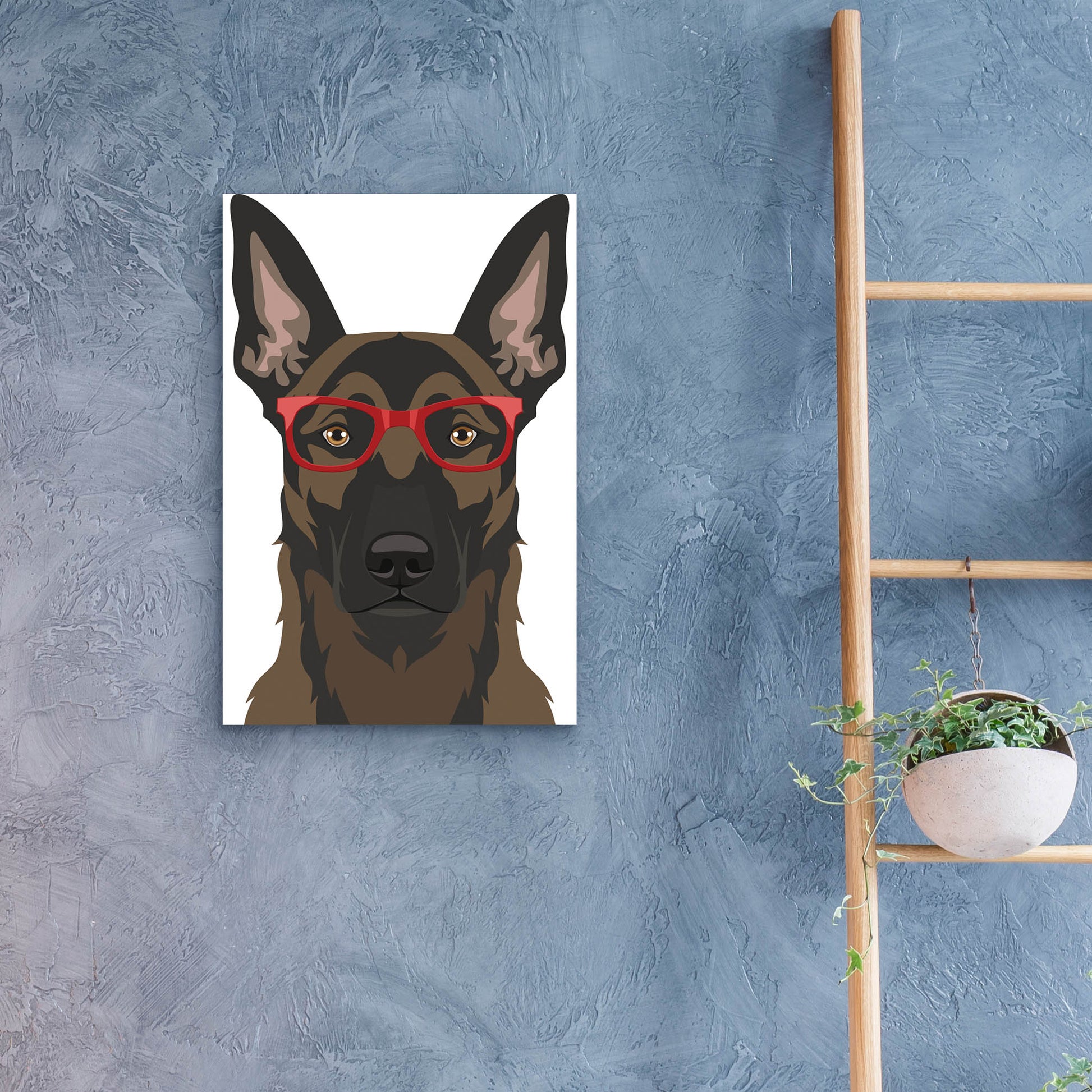 Epic Art 'Belgian Malinois Wearing Hipster Glasses' by Furbaby Affiliates, Acrylic Glass Wall Art,16x24