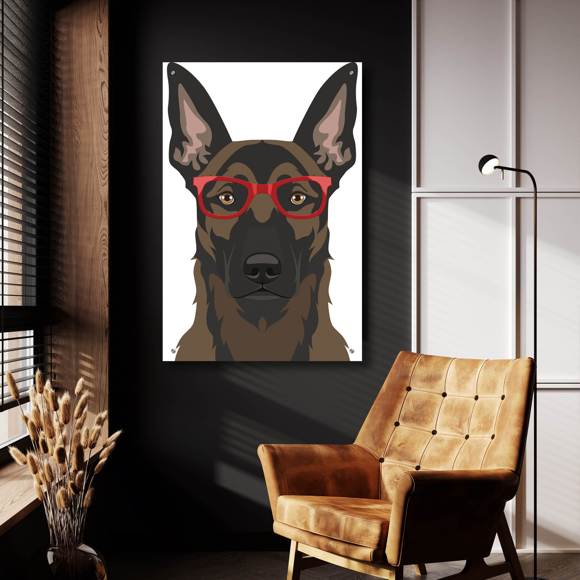 Epic Art 'Belgian Malinois Wearing Hipster Glasses' by Furbaby Affiliates, Acrylic Glass Wall Art,24x36