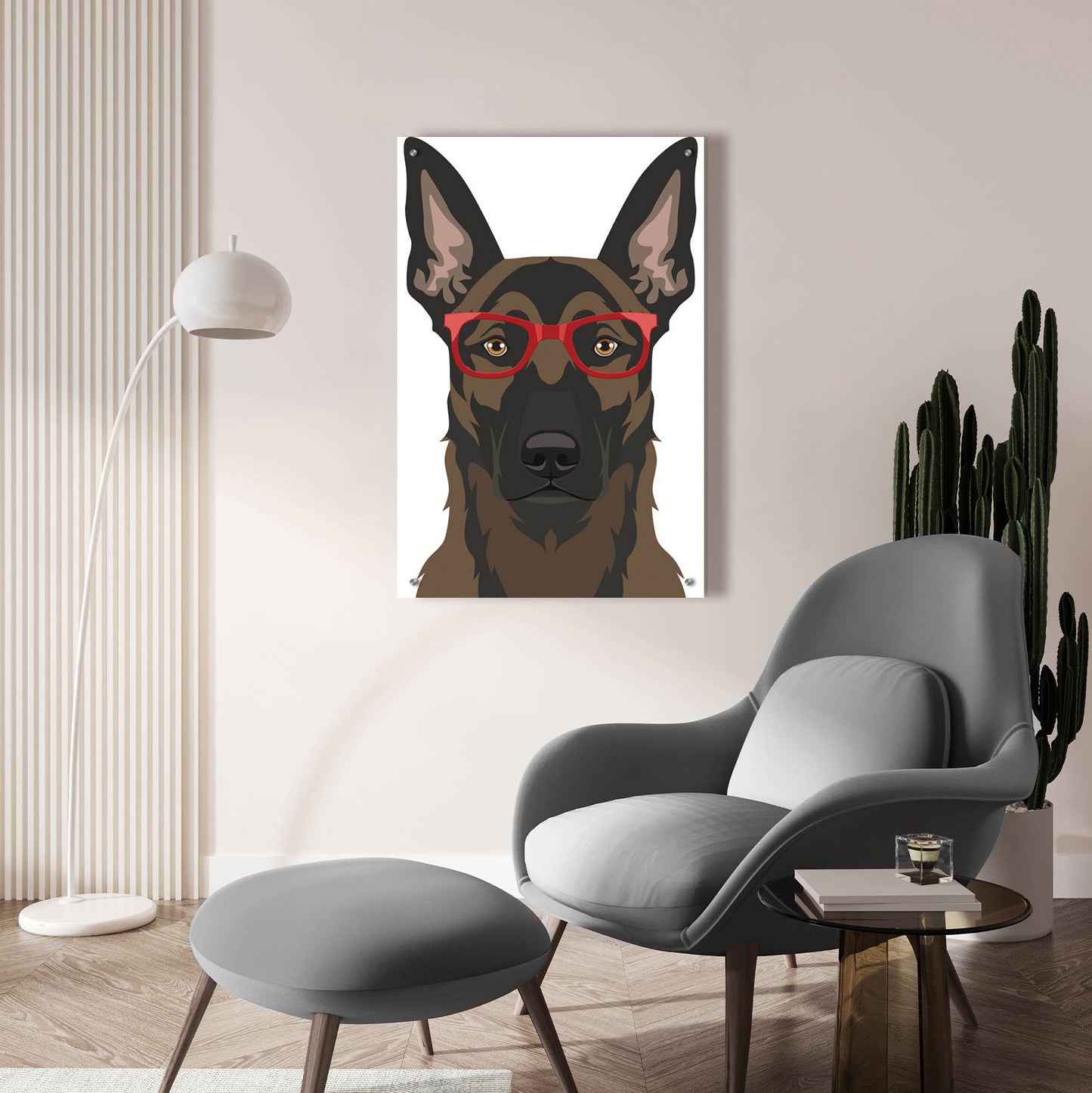 Epic Art 'Belgian Malinois Wearing Hipster Glasses' by Furbaby Affiliates, Acrylic Glass Wall Art,24x36