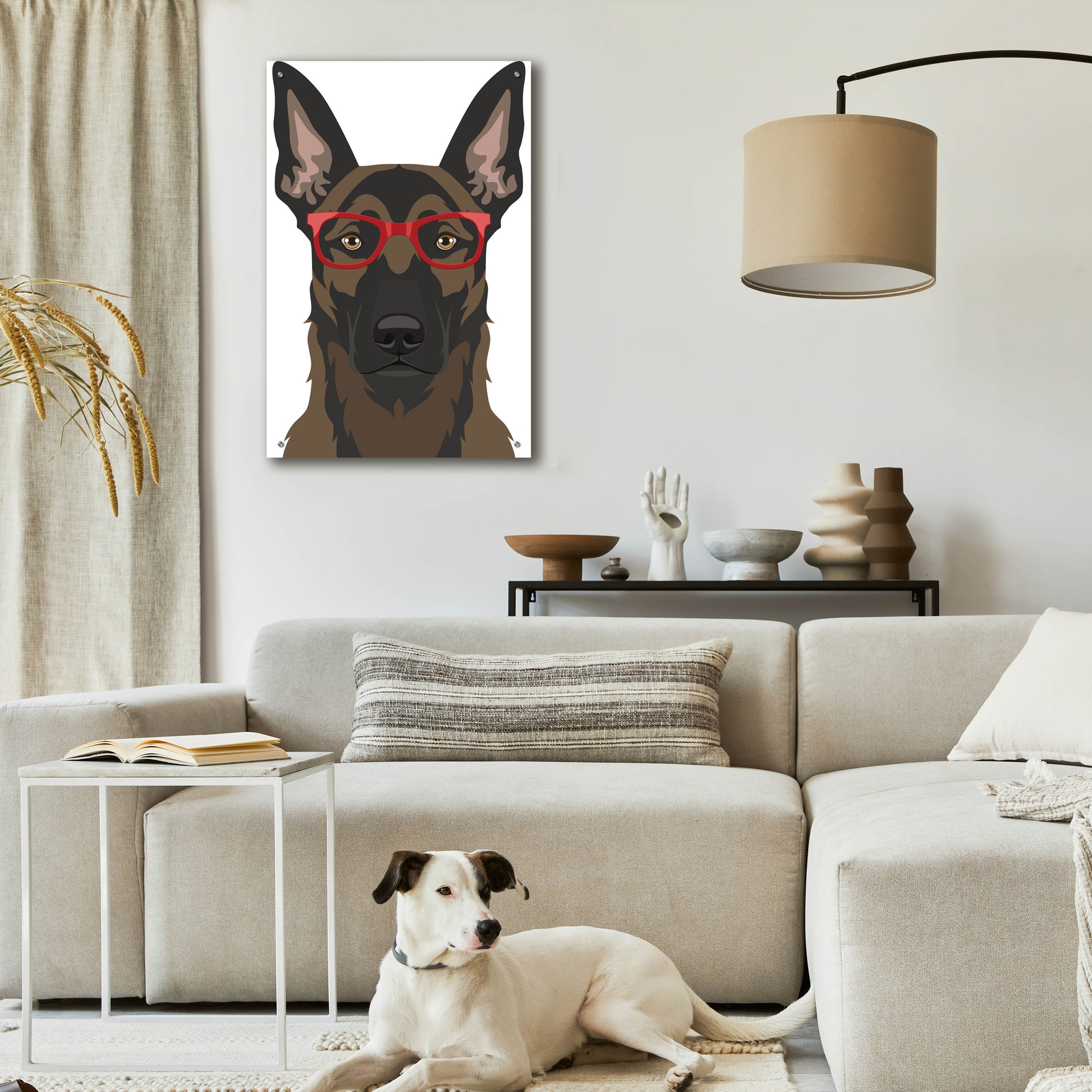 Epic Art 'Belgian Malinois Wearing Hipster Glasses' by Furbaby Affiliates, Acrylic Glass Wall Art,24x36