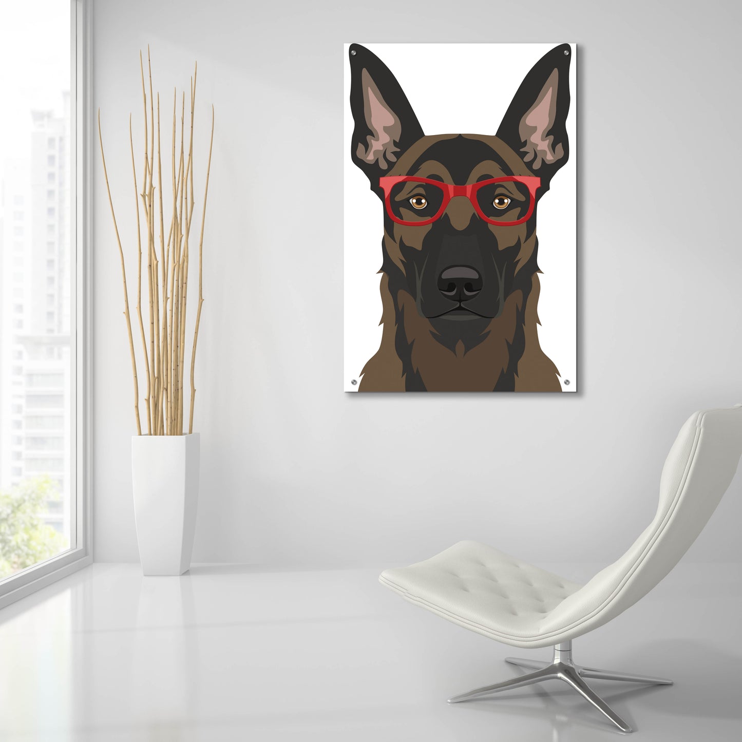 Epic Art 'Belgian Malinois Wearing Hipster Glasses' by Furbaby Affiliates, Acrylic Glass Wall Art,24x36