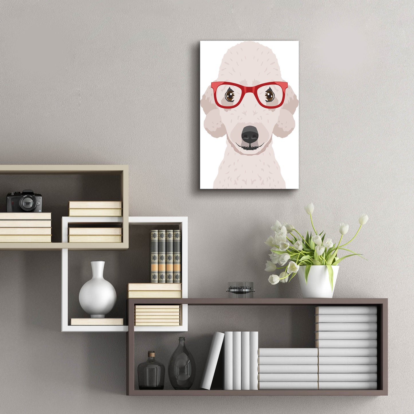 Epic Art 'Bedlington Terrier Wearing Hipster Glasses' by Furbaby Affiliates, Acrylic Glass Wall Art,16x24