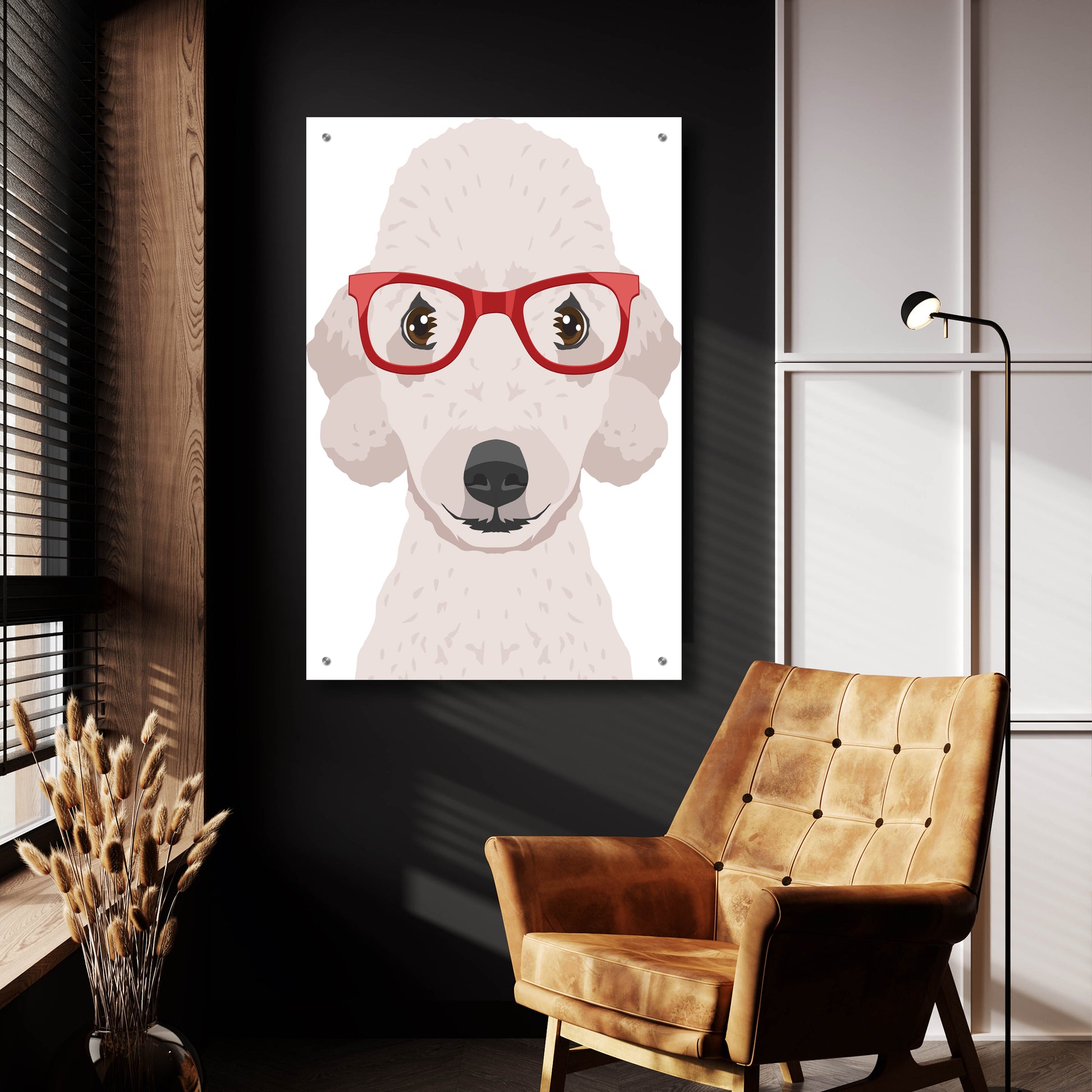 Epic Art 'Bedlington Terrier Wearing Hipster Glasses' by Furbaby Affiliates, Acrylic Glass Wall Art,24x36